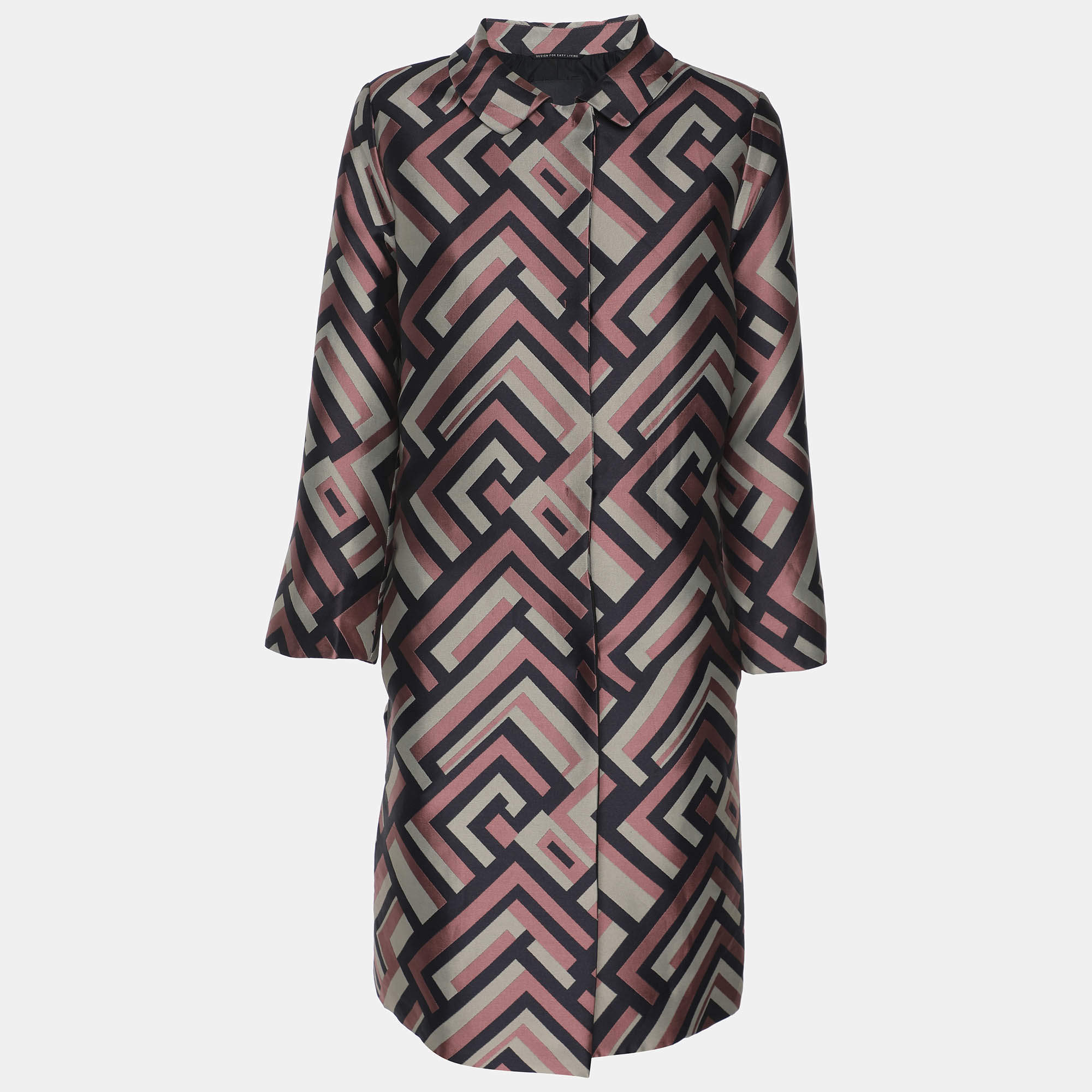 Pre Owned S'Max Mara Multicolor Jacquard Mid Length Coat M