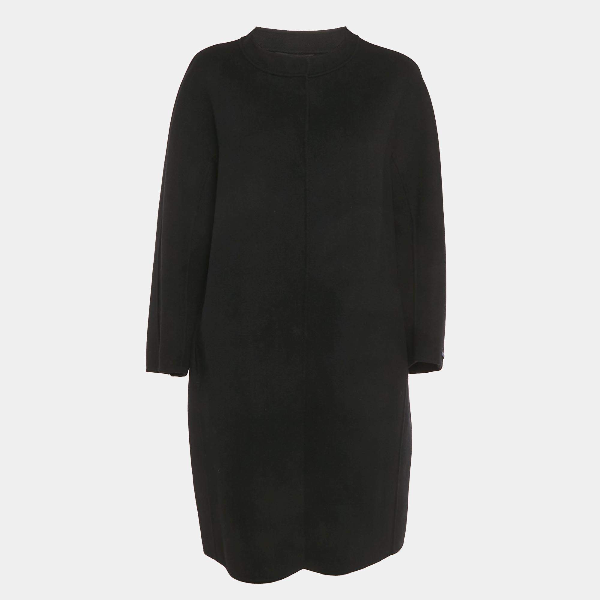 Pre Owned S'Max Mara Black Felt Mid-Length Coat L