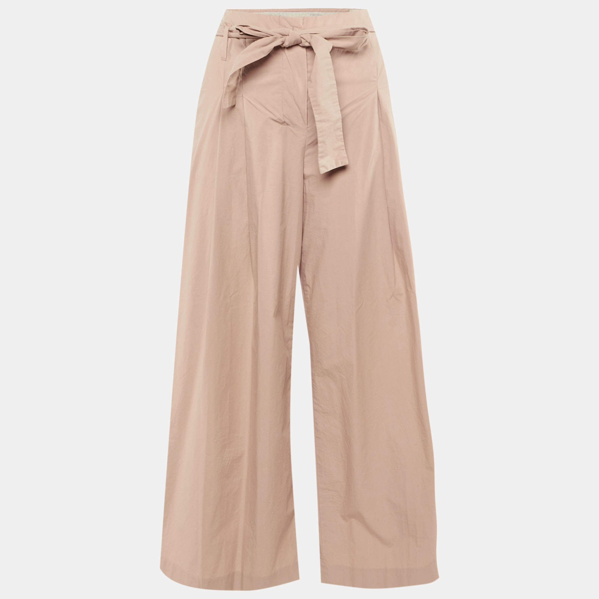 Pre Owned S'Max Mara Beige Cotton Pleated Trouser S