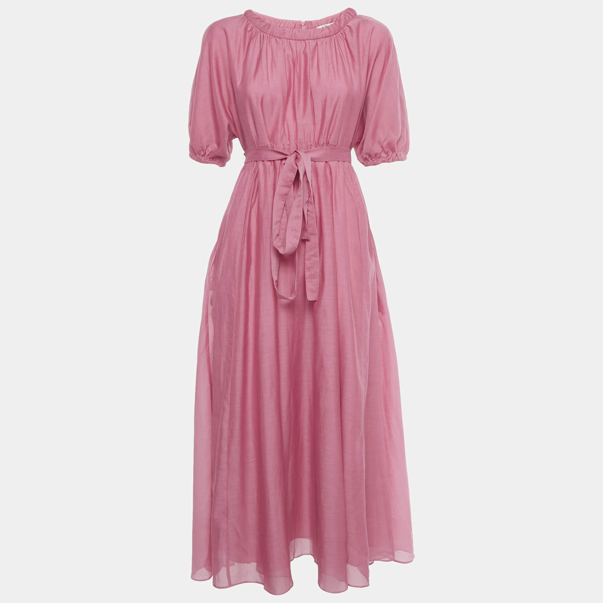 Pre Owned S' Max Mara Pink Cotton Short Sleeve Long Dress M