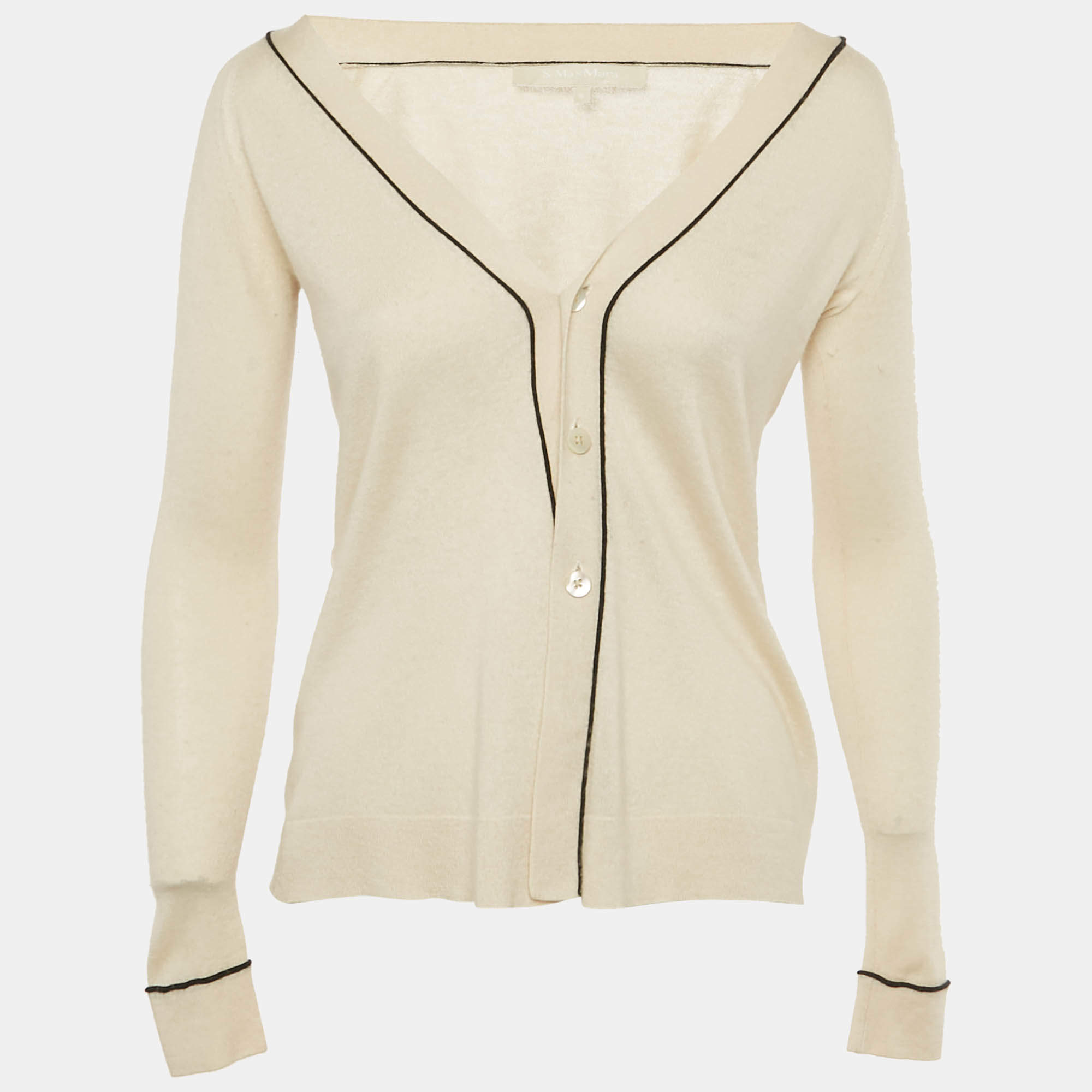 Pre Owned S'Max Mara Cream Silk Blend Button Front Cardigan S