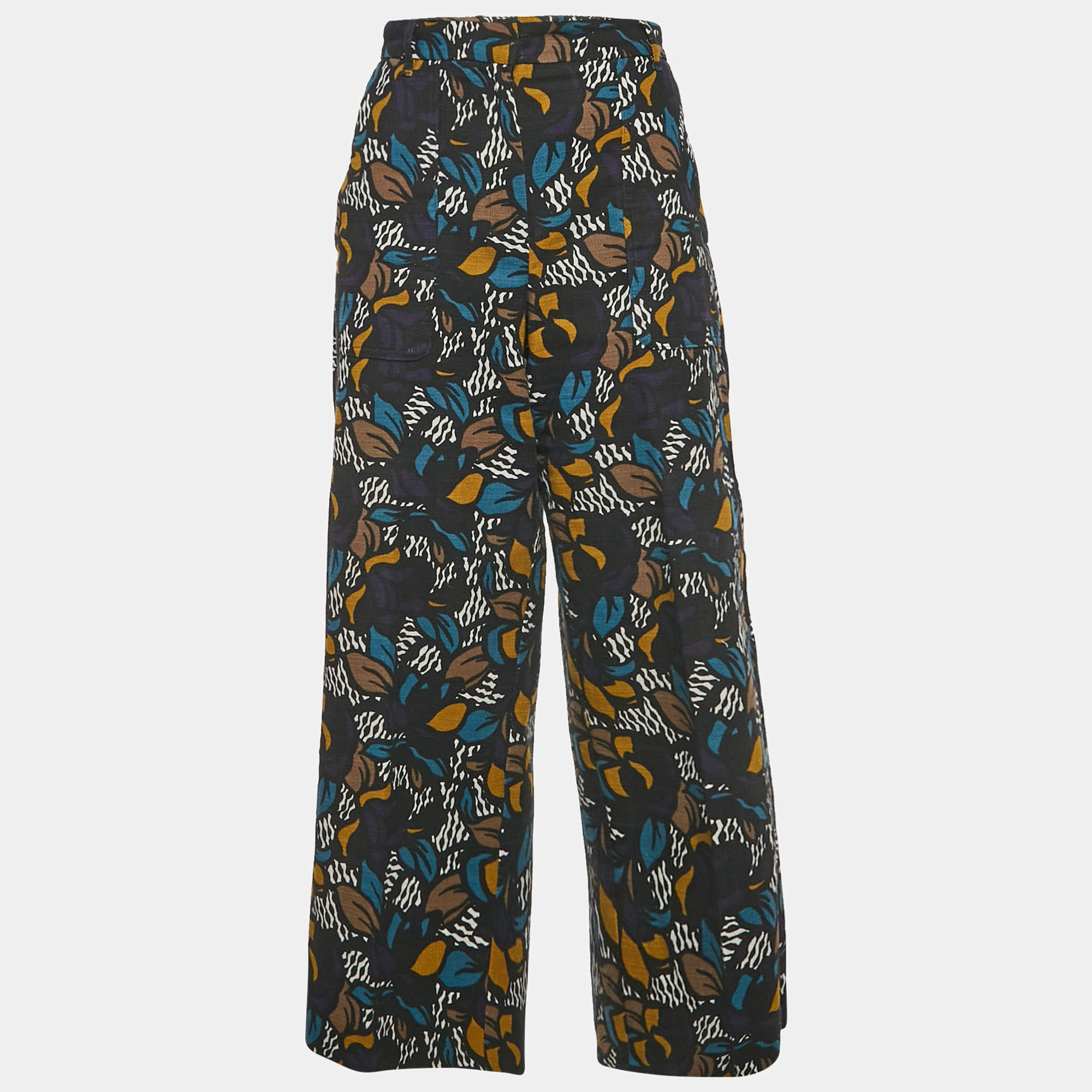 مملوكة مسبقًا S'Max Mara Multicolour Cotton Blend Wide Leg Trousers M/Waist 32"