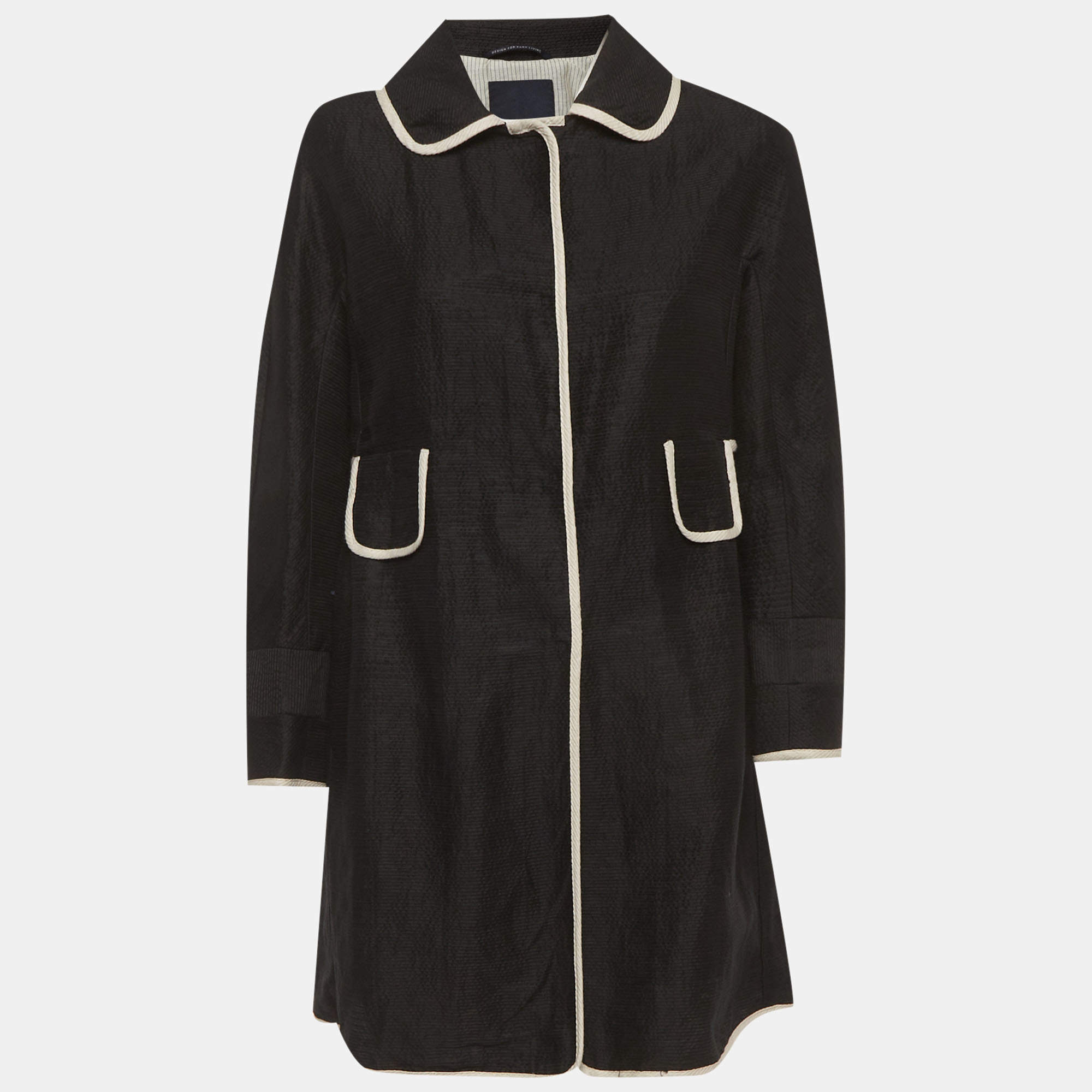 Pre Owned S'Max Mara Black Textured Cotton Coat L