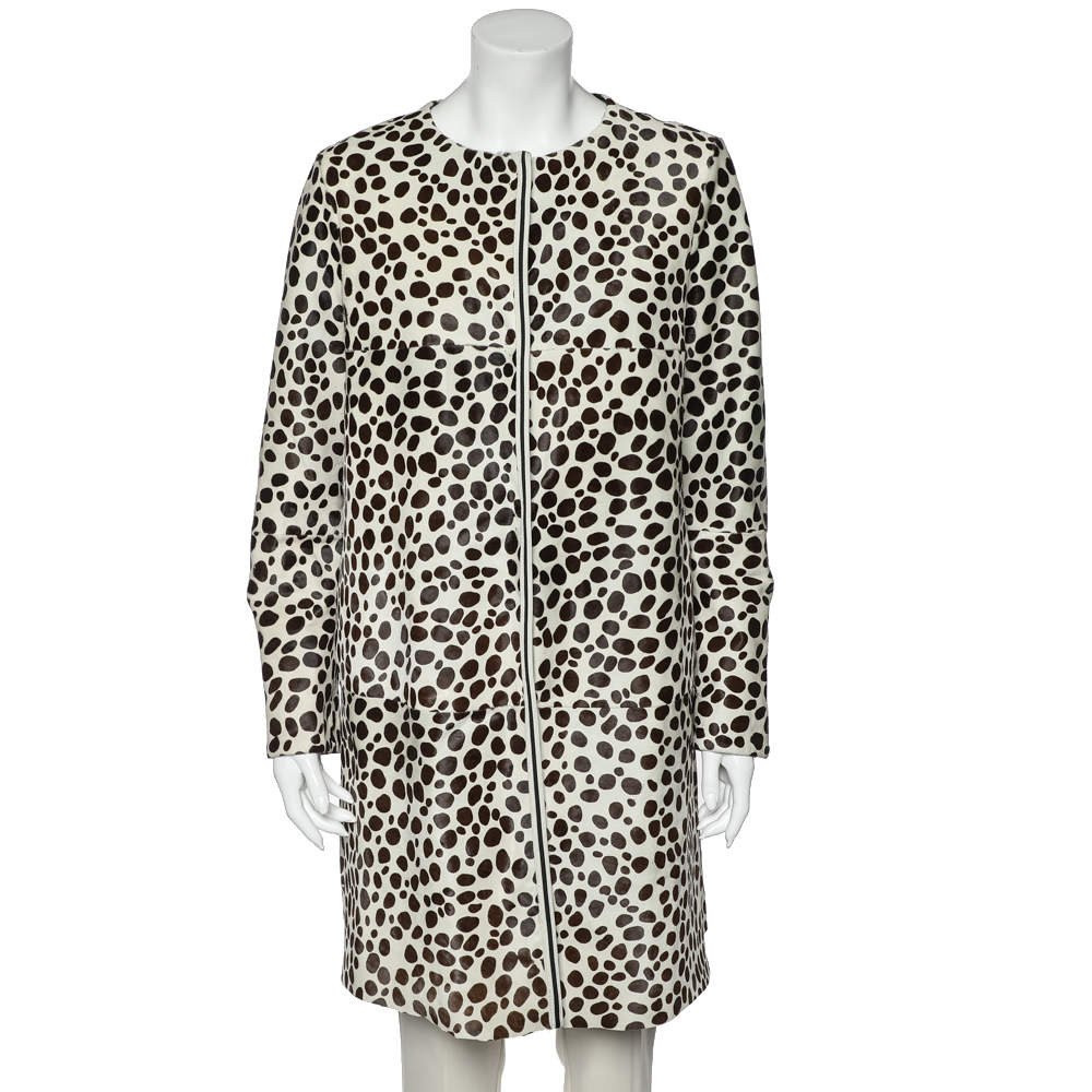 S'Max Mara Brown Animal Printed Fur Button Front Coat M