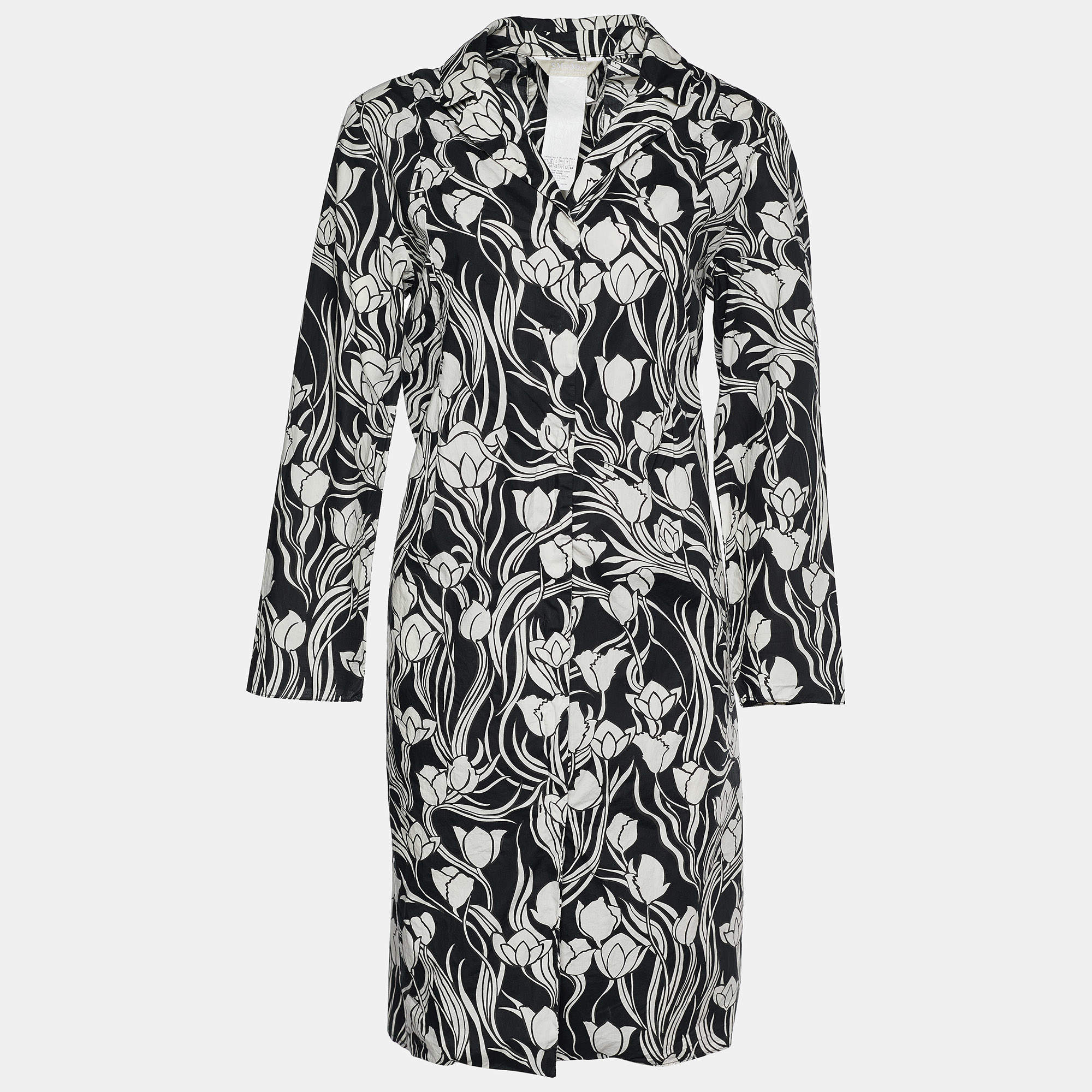 S'Max Mara Monochrome Floral Print Cotton Shirt Dress L