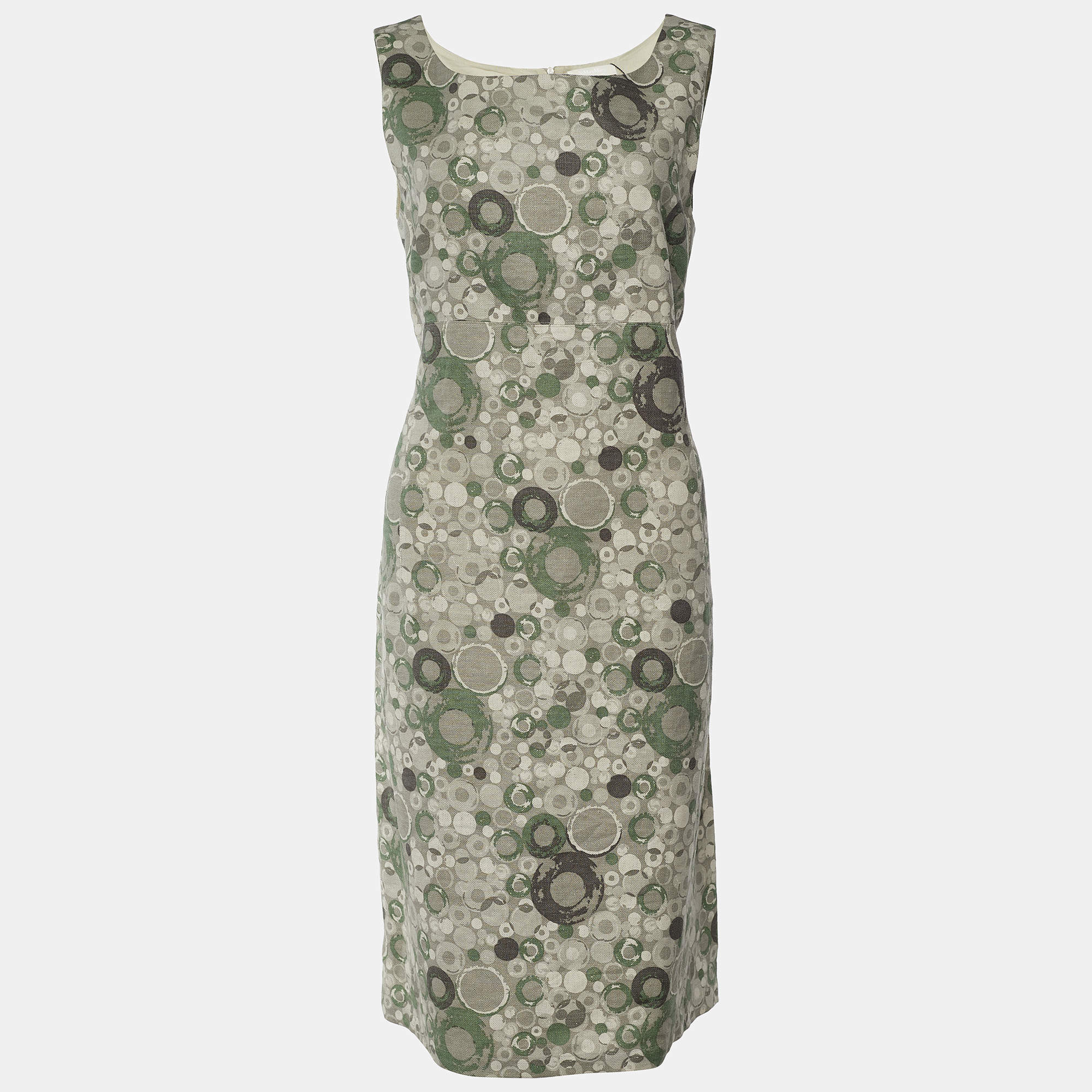 S'Max Mara Grey Printed Linen Sleeveless Dress L