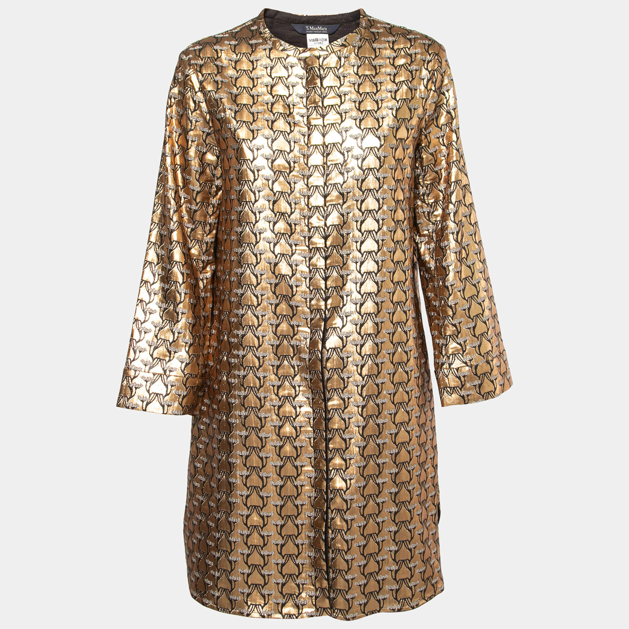 S'Max Mara Gold Brocade Button Front Coat M