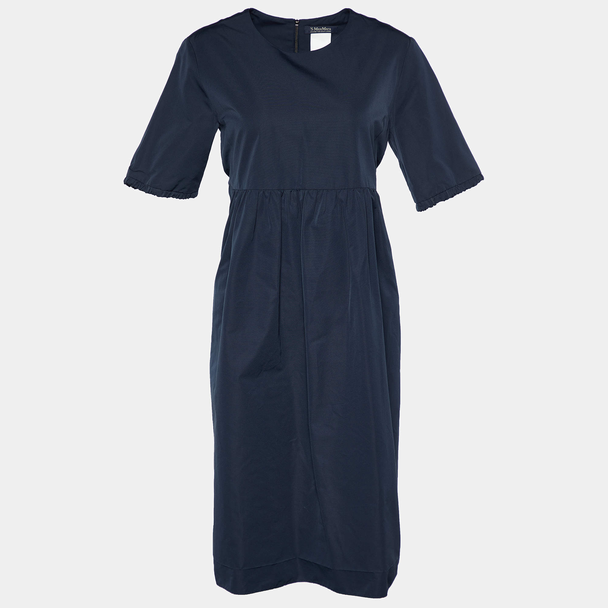 Pre Owned S'Max Mara Dark Blue Cotton Blend Midi Dress M
