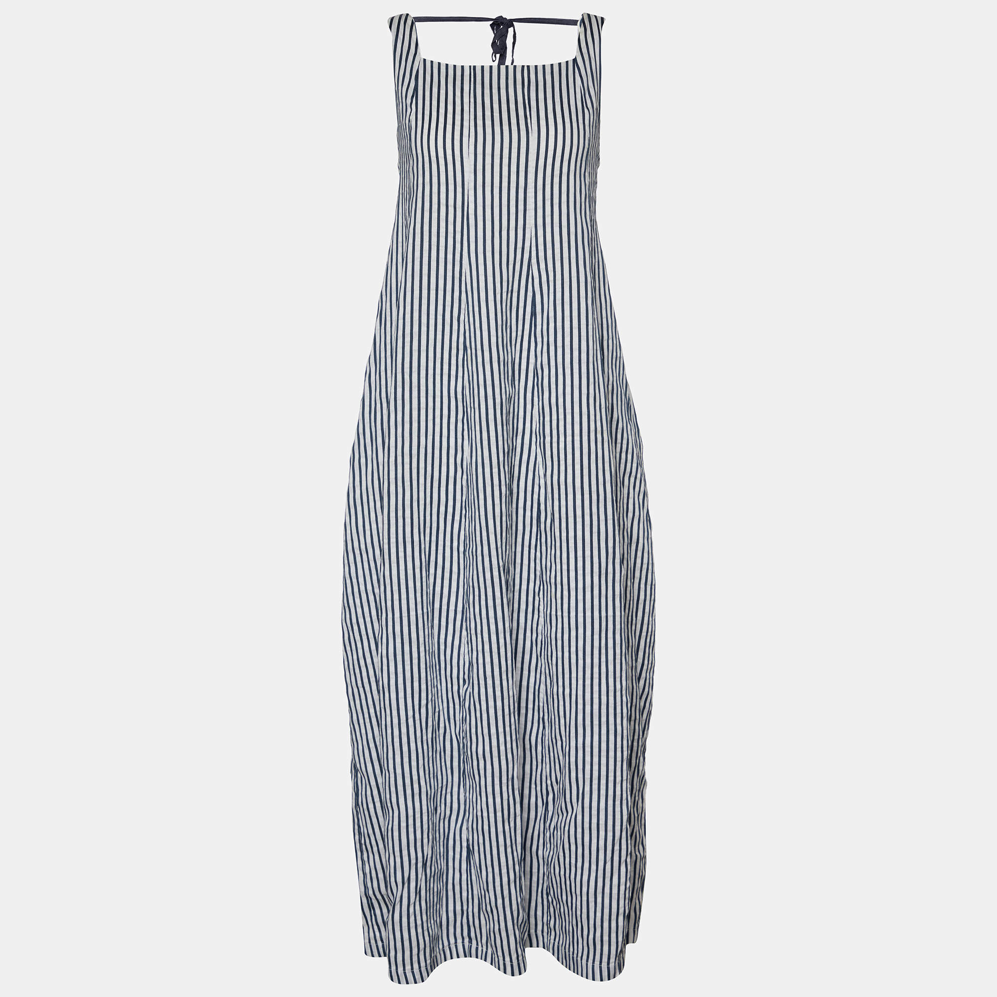 S'Max Mara Blue and White Striped Sleeveless Maxi Dress XL