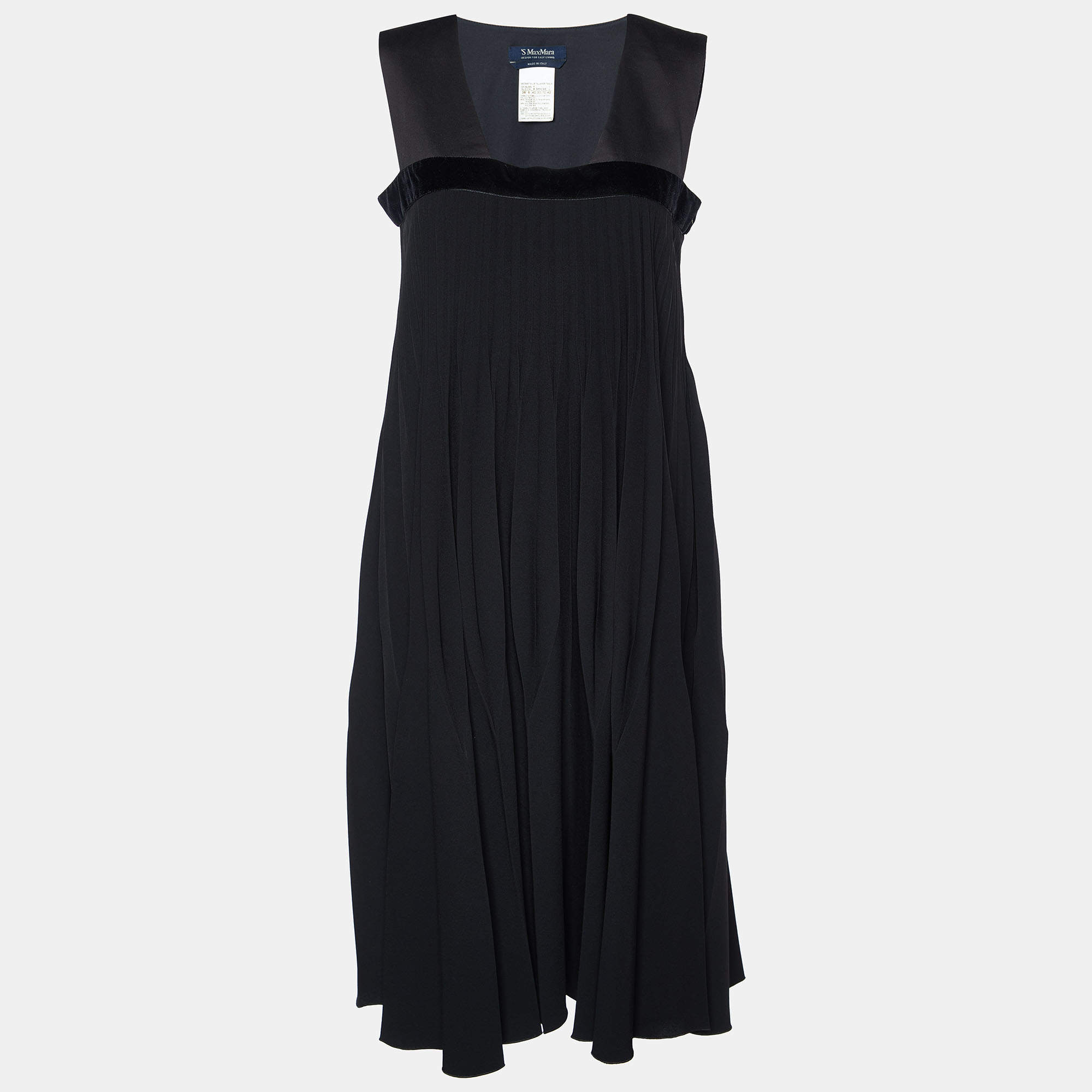 Pre Owned S'Max Mara Black Cotton & Plisse Midi Dress M