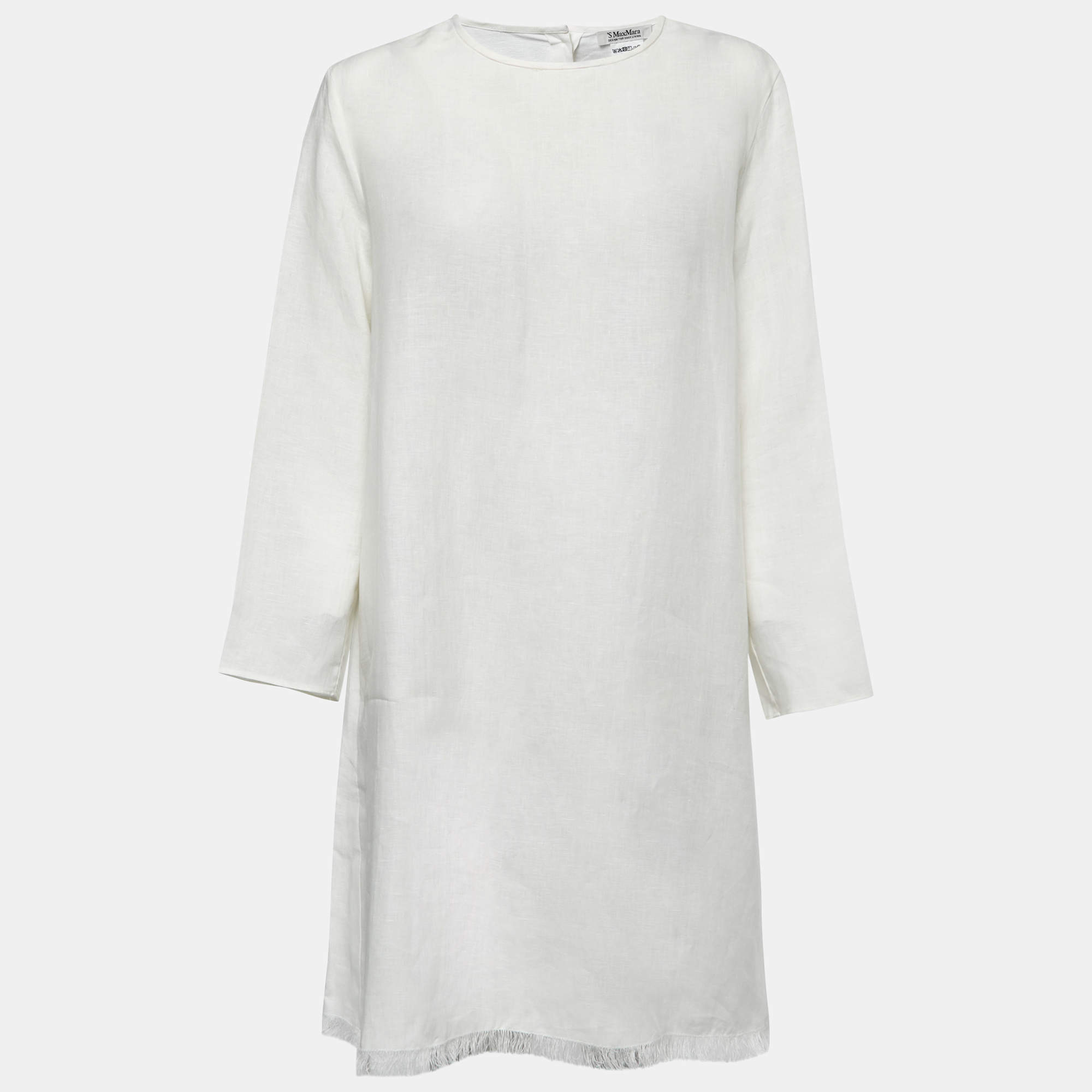 Pre Owned S'Max Mara White Linen Fringed Short Dress L