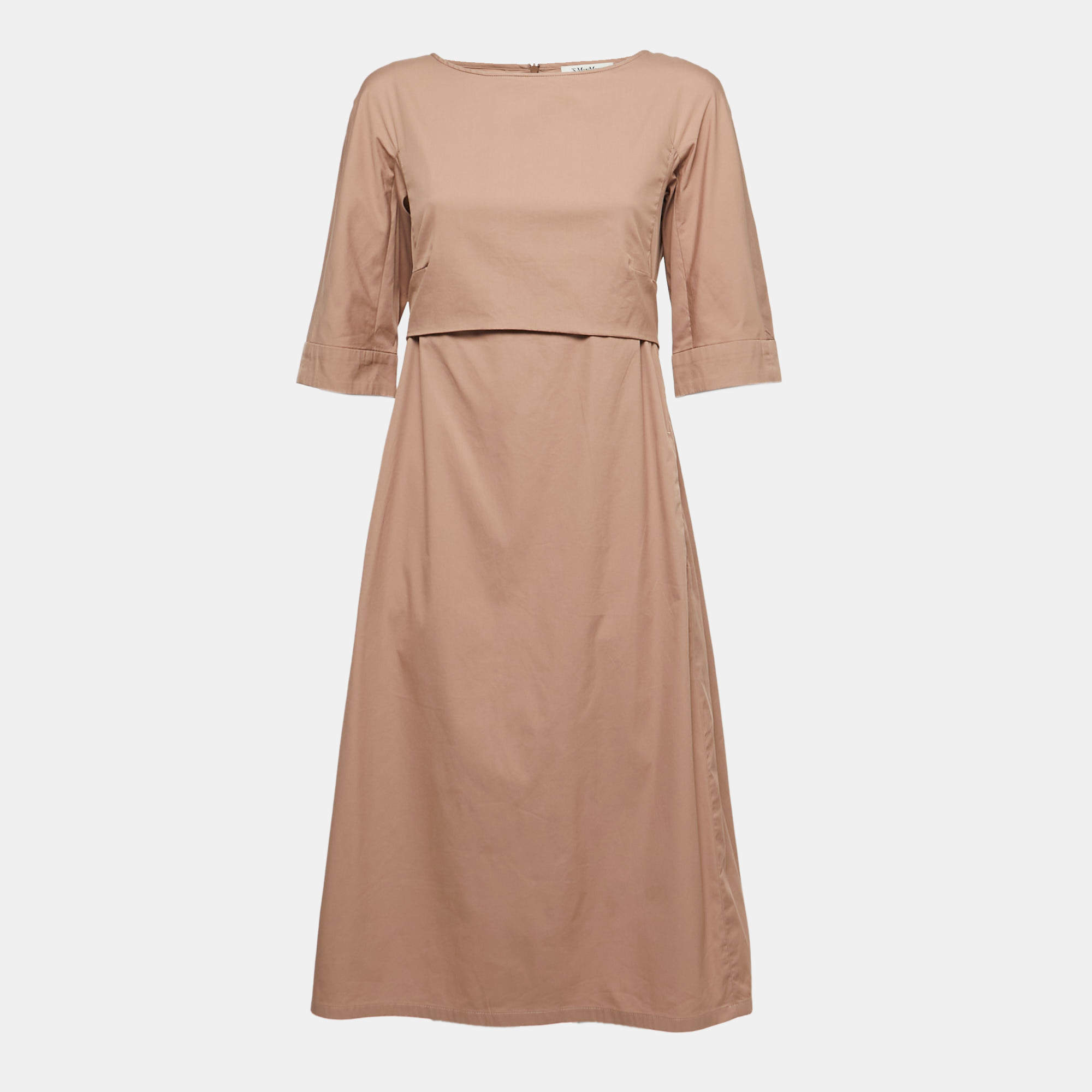 S'Max Mara Dusty Pink Cotton Blend Waist Tie Detailed Midi Dress S