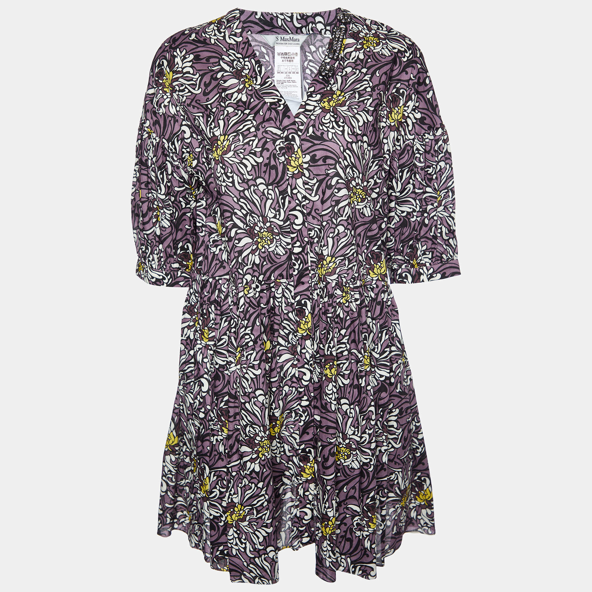S'Max Mara Purple Floral Printed Cotton Mini Dress L