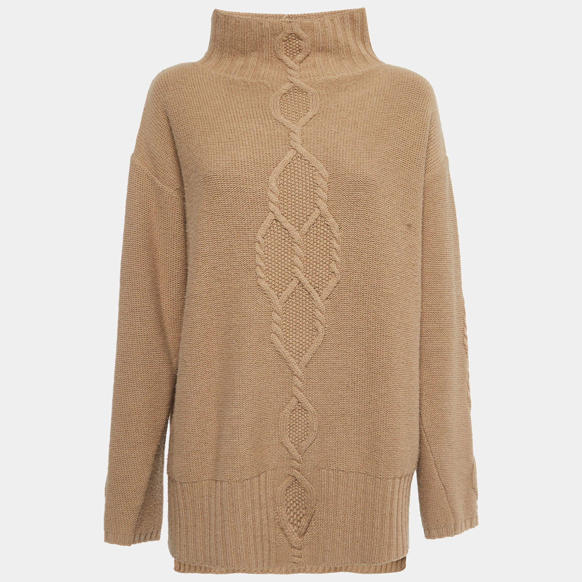 S'Max Mara Camel Brown Wool High Neck Sweater L