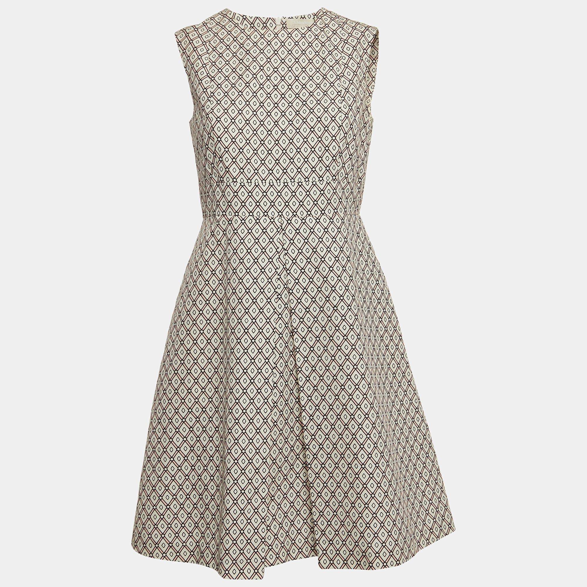 S'Max Mara Cream Geometric Print Cotton Sleeveless Mini Dress M