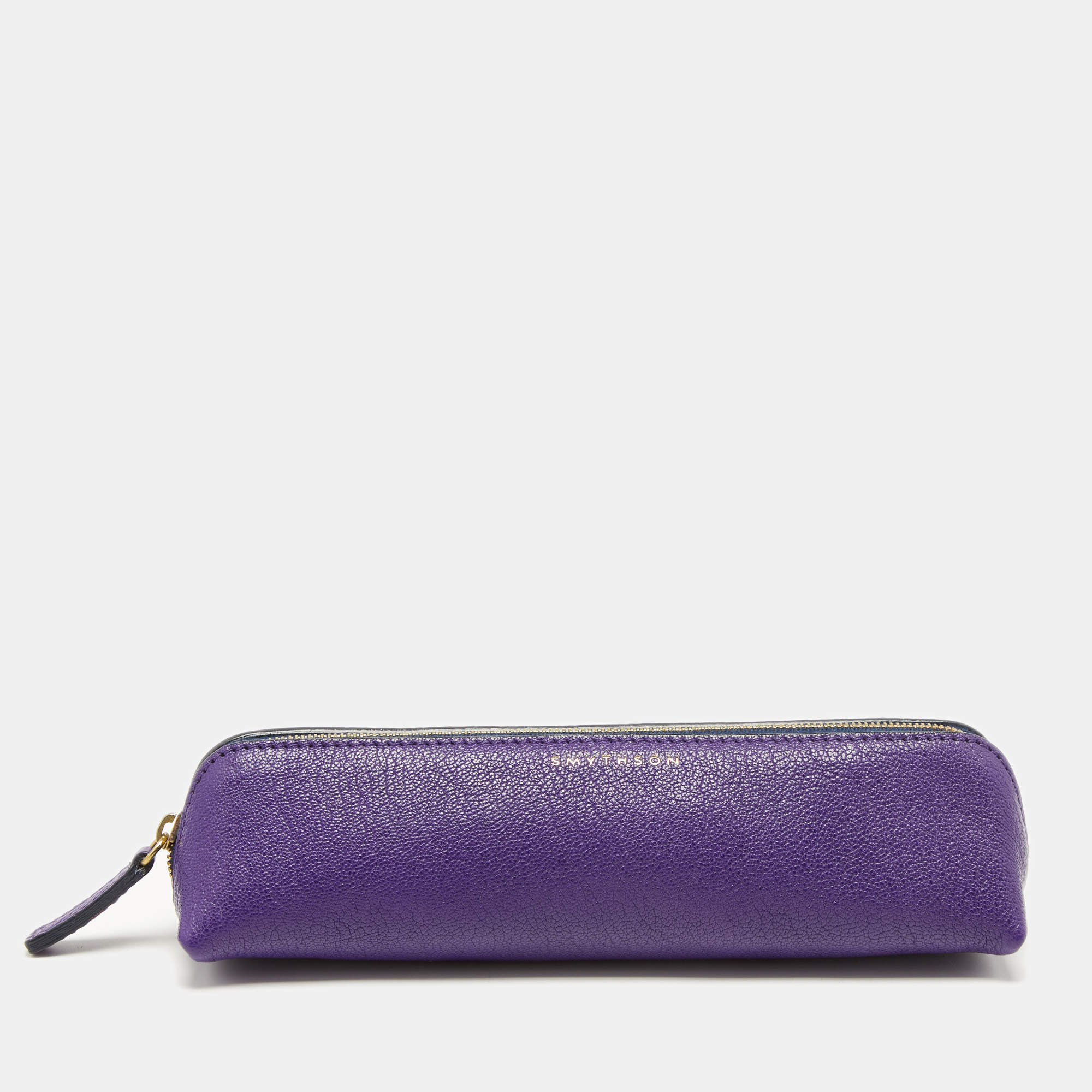 Smythson Purple Leather Panama Pencil Case
