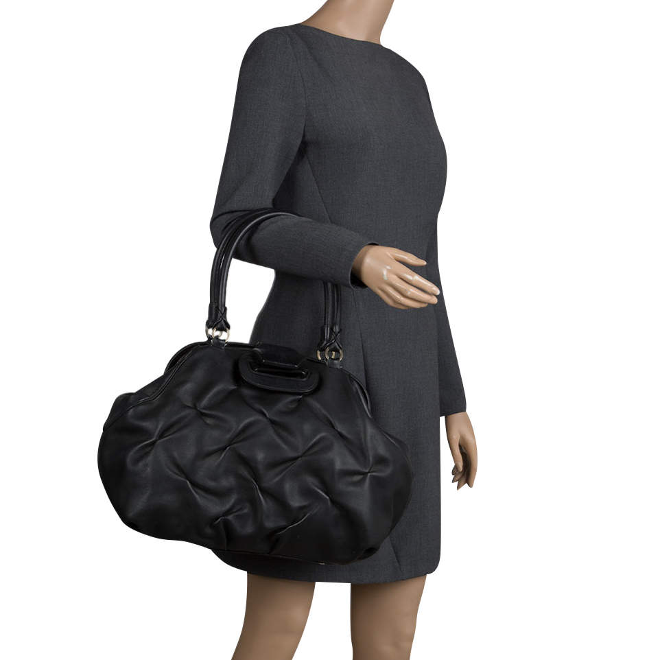 Pre Owned Symthson Black Leather Nancy Top Handle Bag