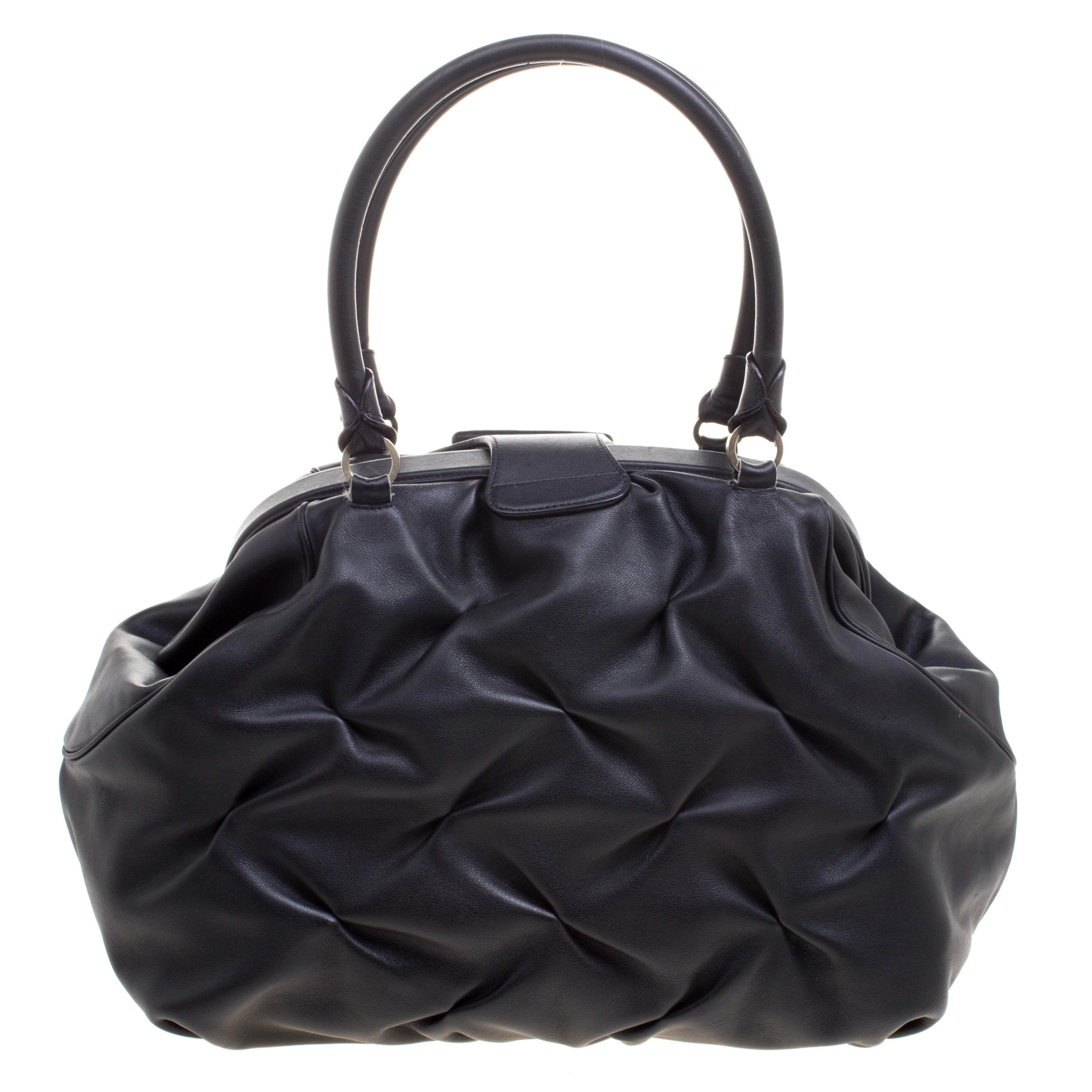 Pre Owned Symthson Black Leather Nancy Top Handle Bag