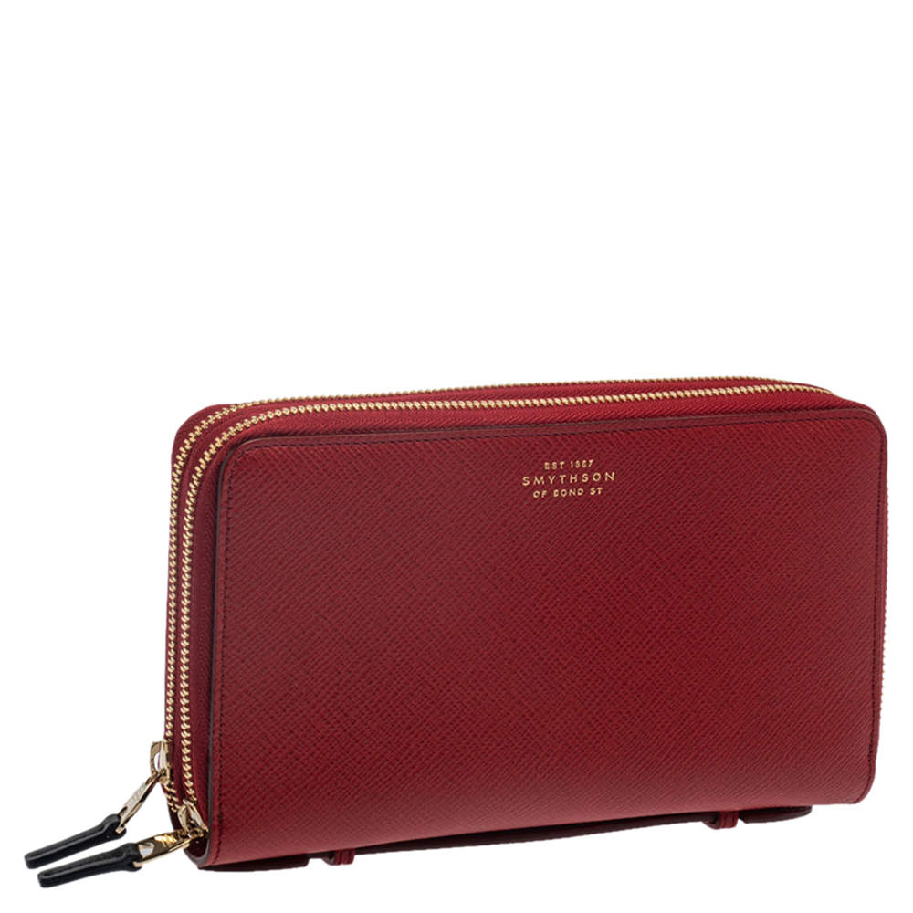 Smythson Red Leather Double Zip Panama Wallet Smythson | TLC