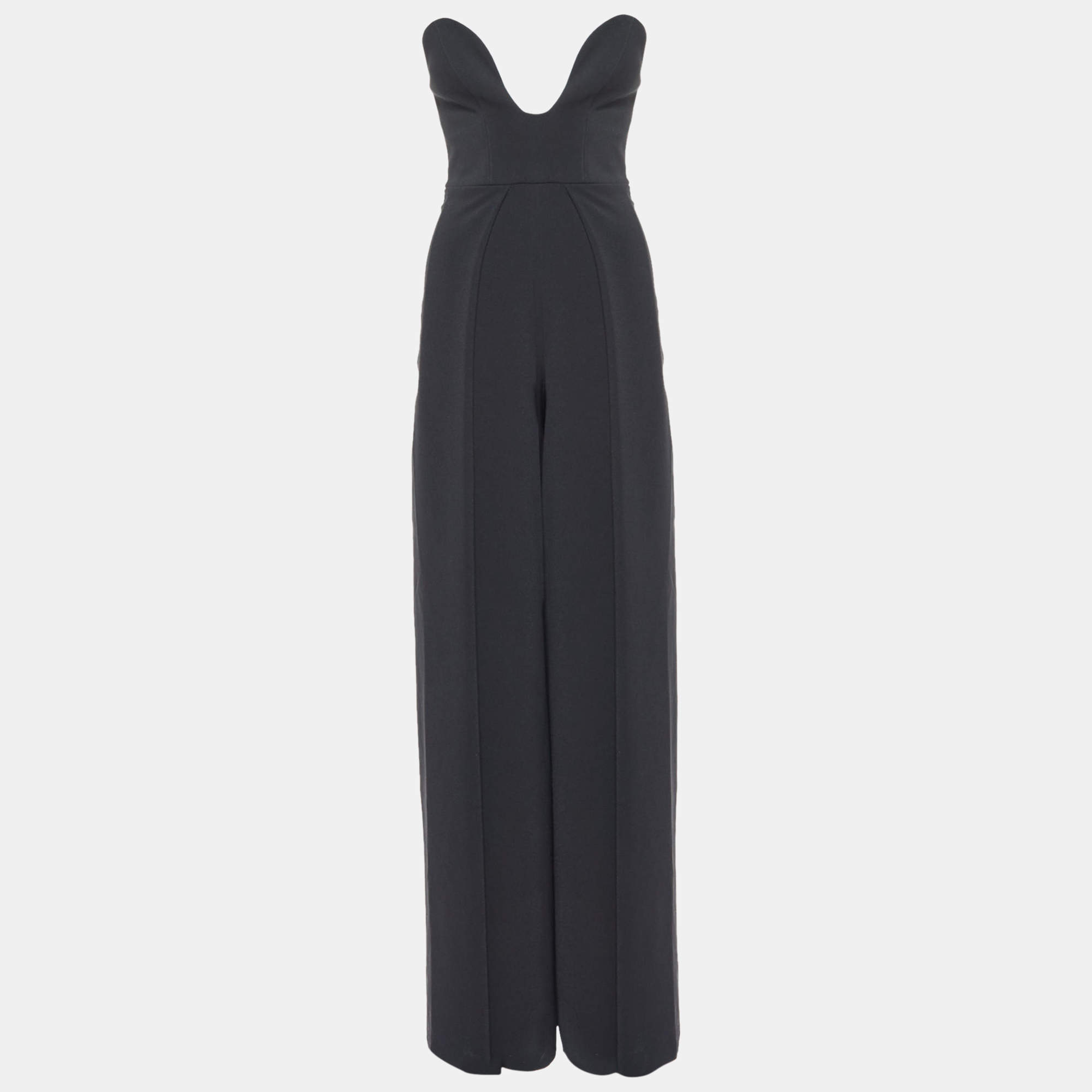 Solace London Black Crepe The Anelli Strapless Jumpsuit XS
