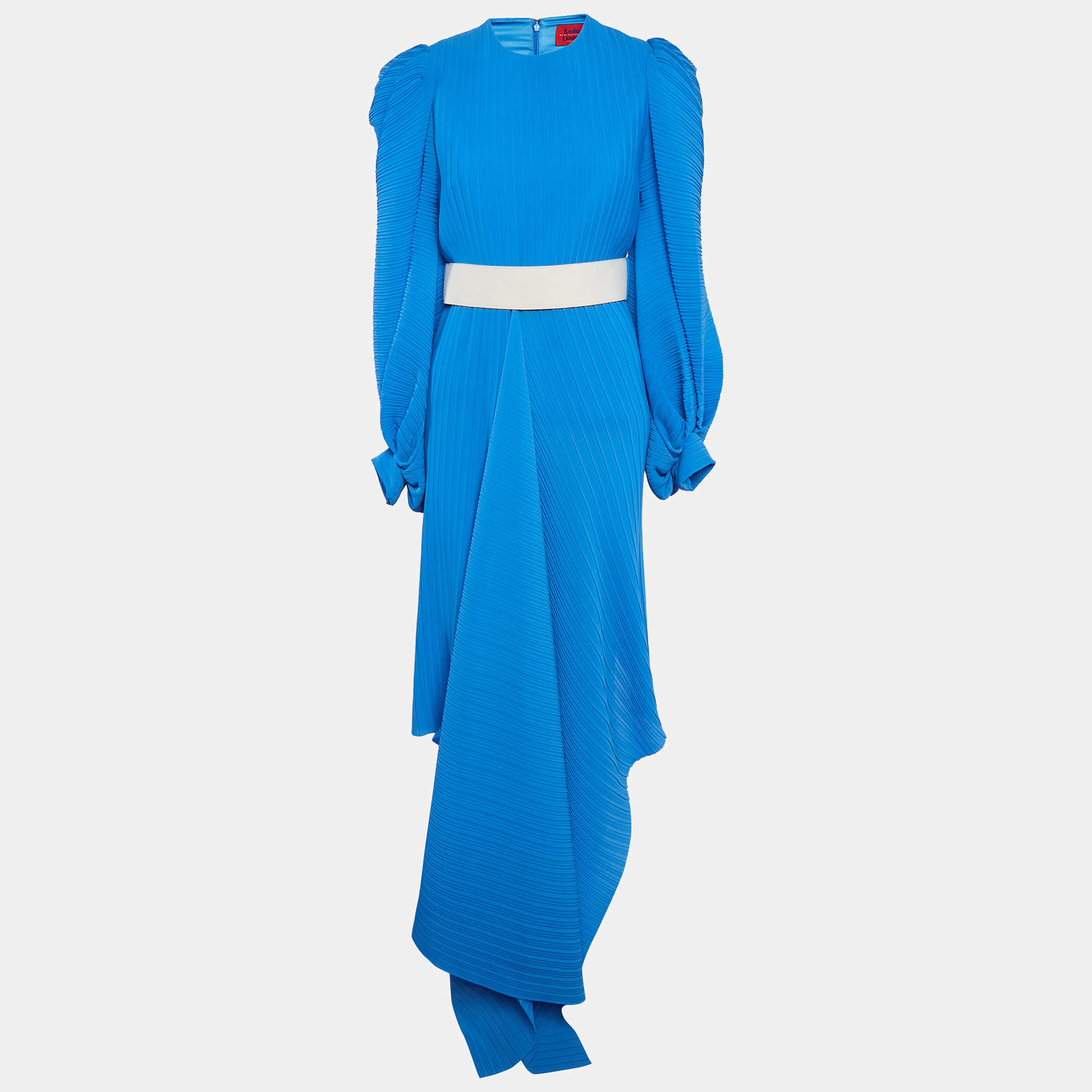 Solace London Blue Belted Asymmetric Tilde Maxi Dress M