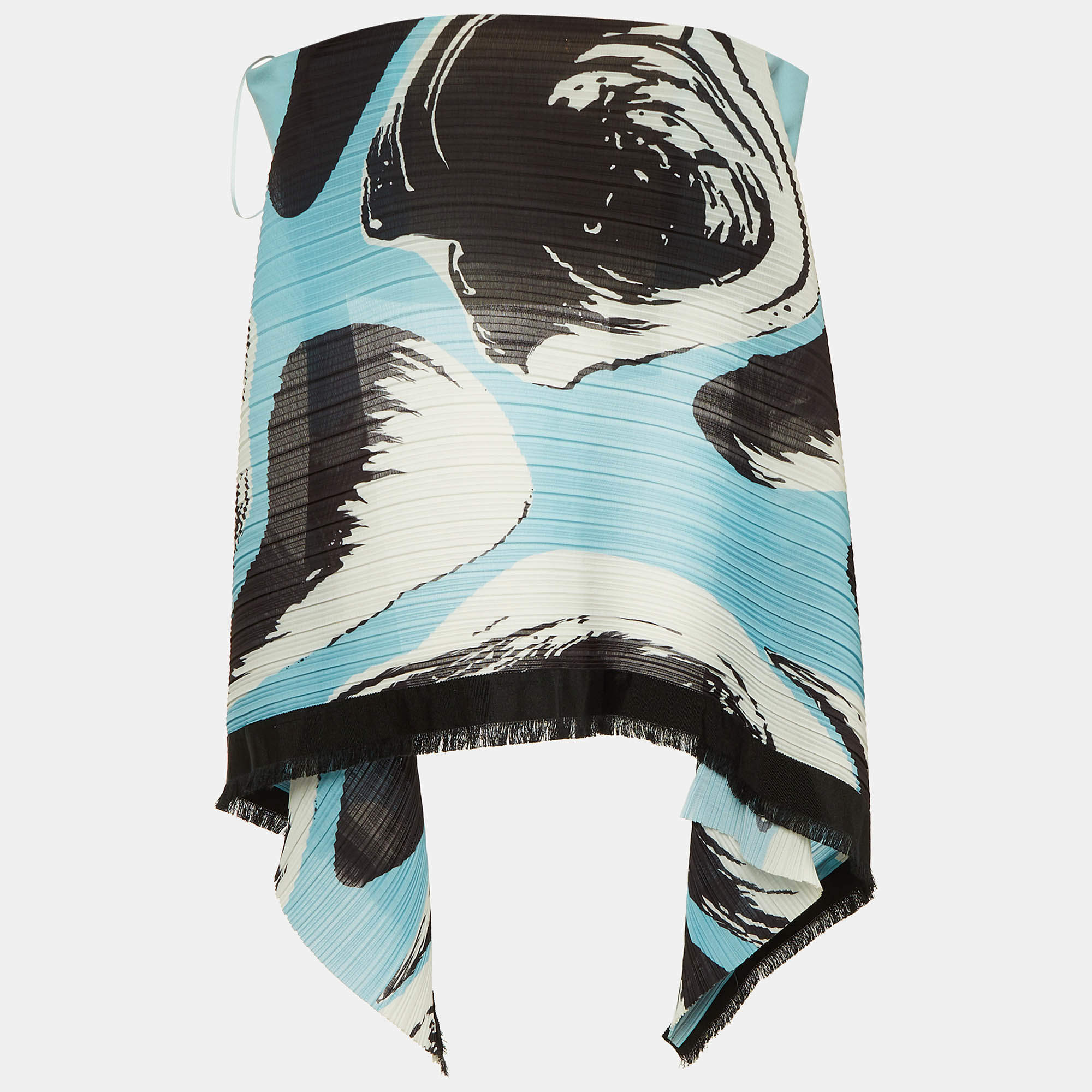 Pre Owned Solace London Blue/Black Abstract Print Crepe Pleated Svana Corset Top M