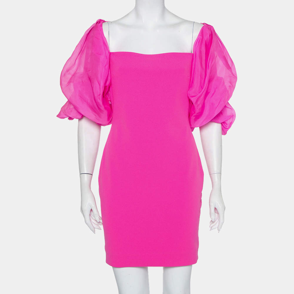 Solace London Pink Crepe Puff Sleeved Ellice Mini Dress M