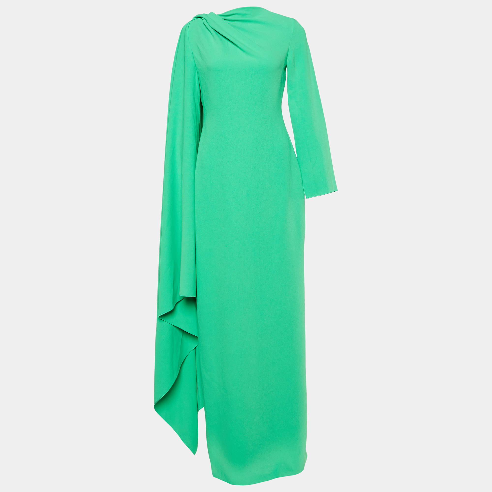 Pre Owned Solace London Green Crepe Cape Detail Lydia Maxi Dress M