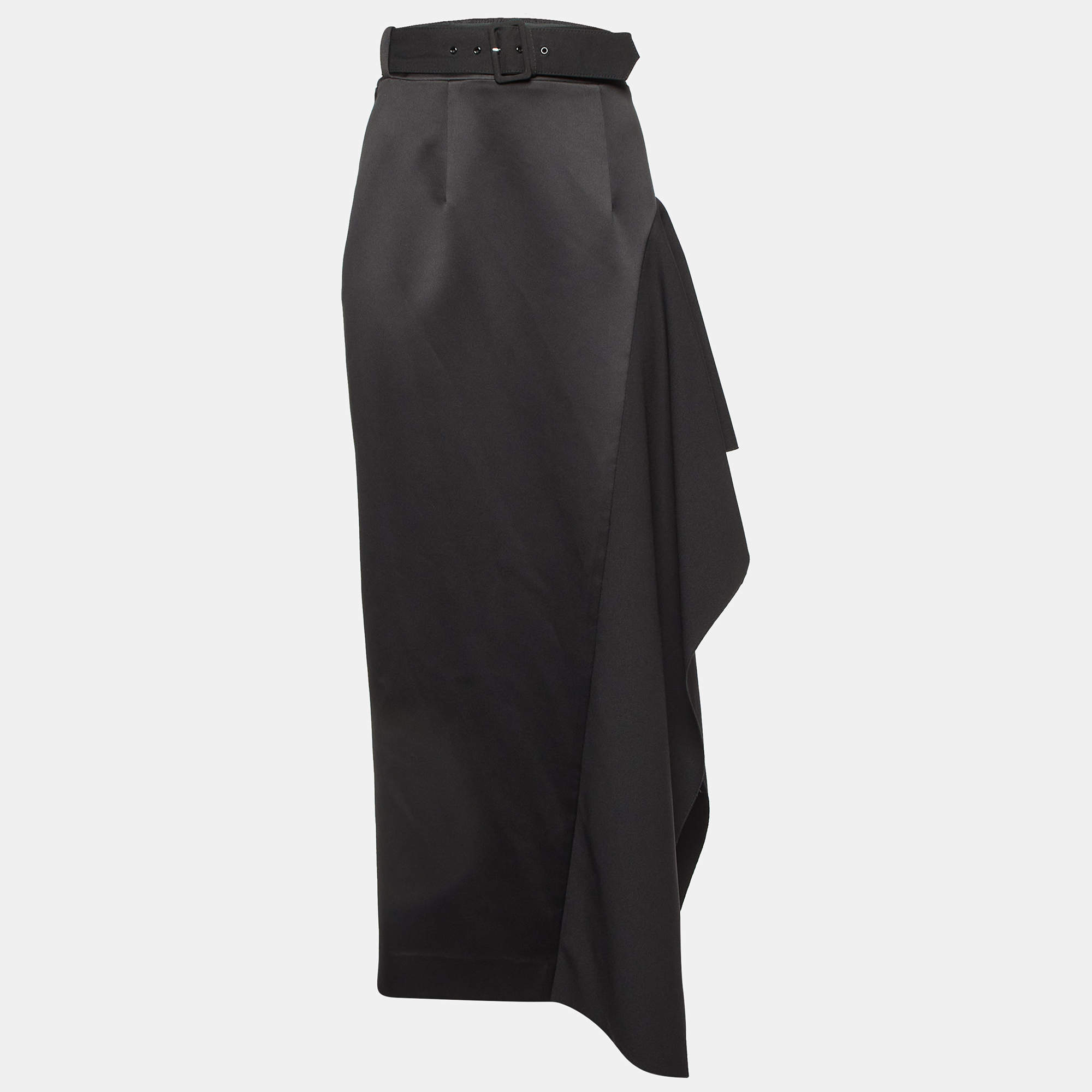 Pre Owned Solace London Black Crepe & Satin Kaya Draped Maxi Skirt M