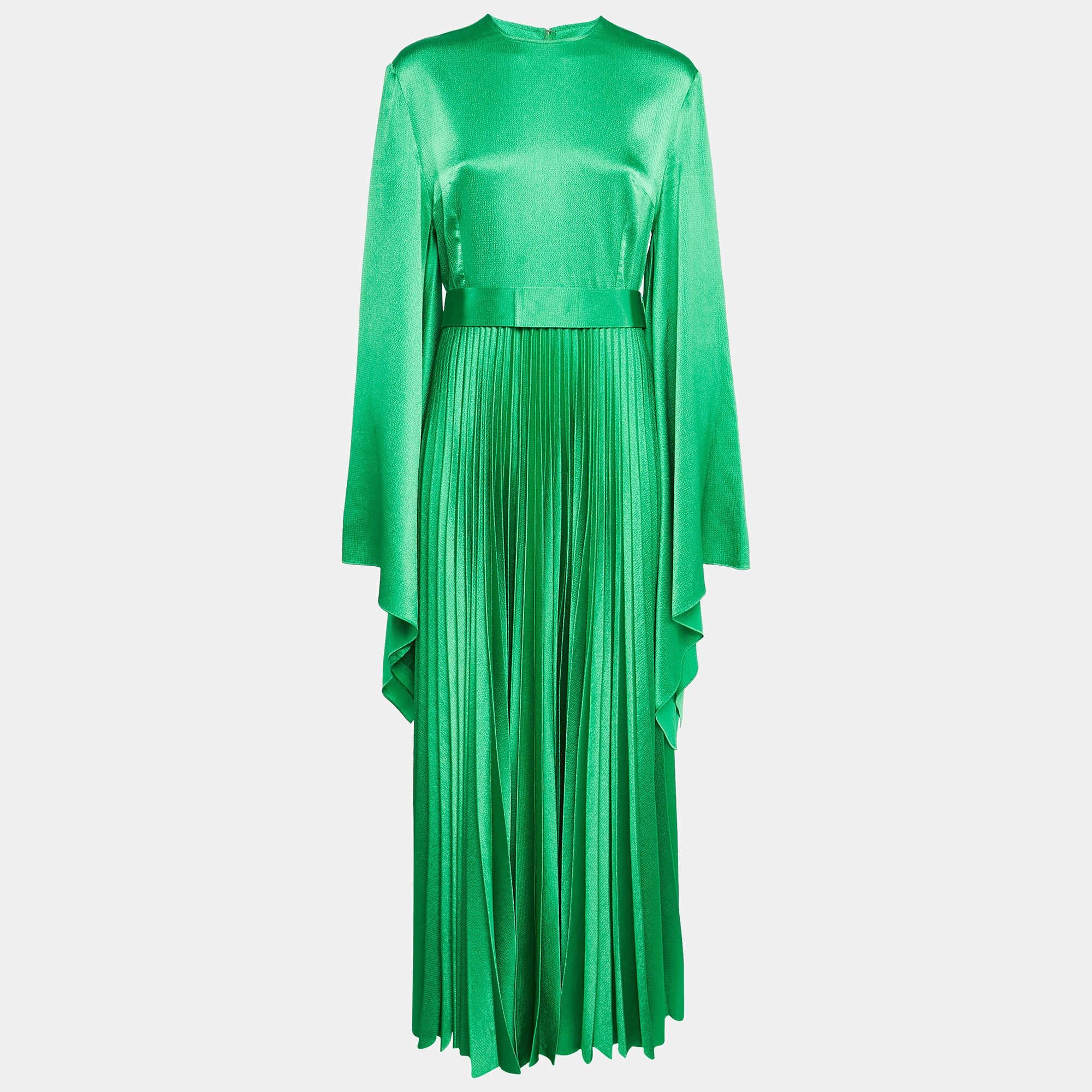 Solace London Sage Green Textured Crepe Pleated Maxi Dress L
