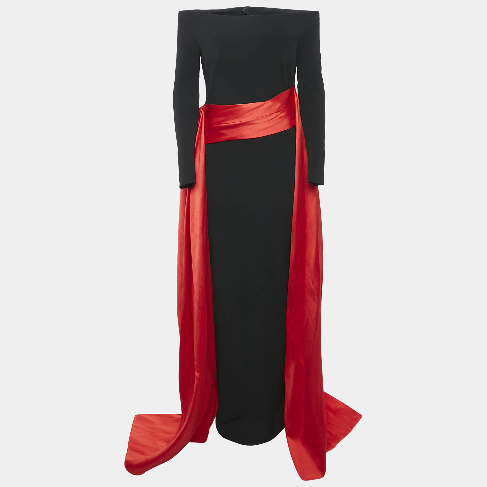 Solace London Black Crepe Trail Detail Irma Maxi Dress S