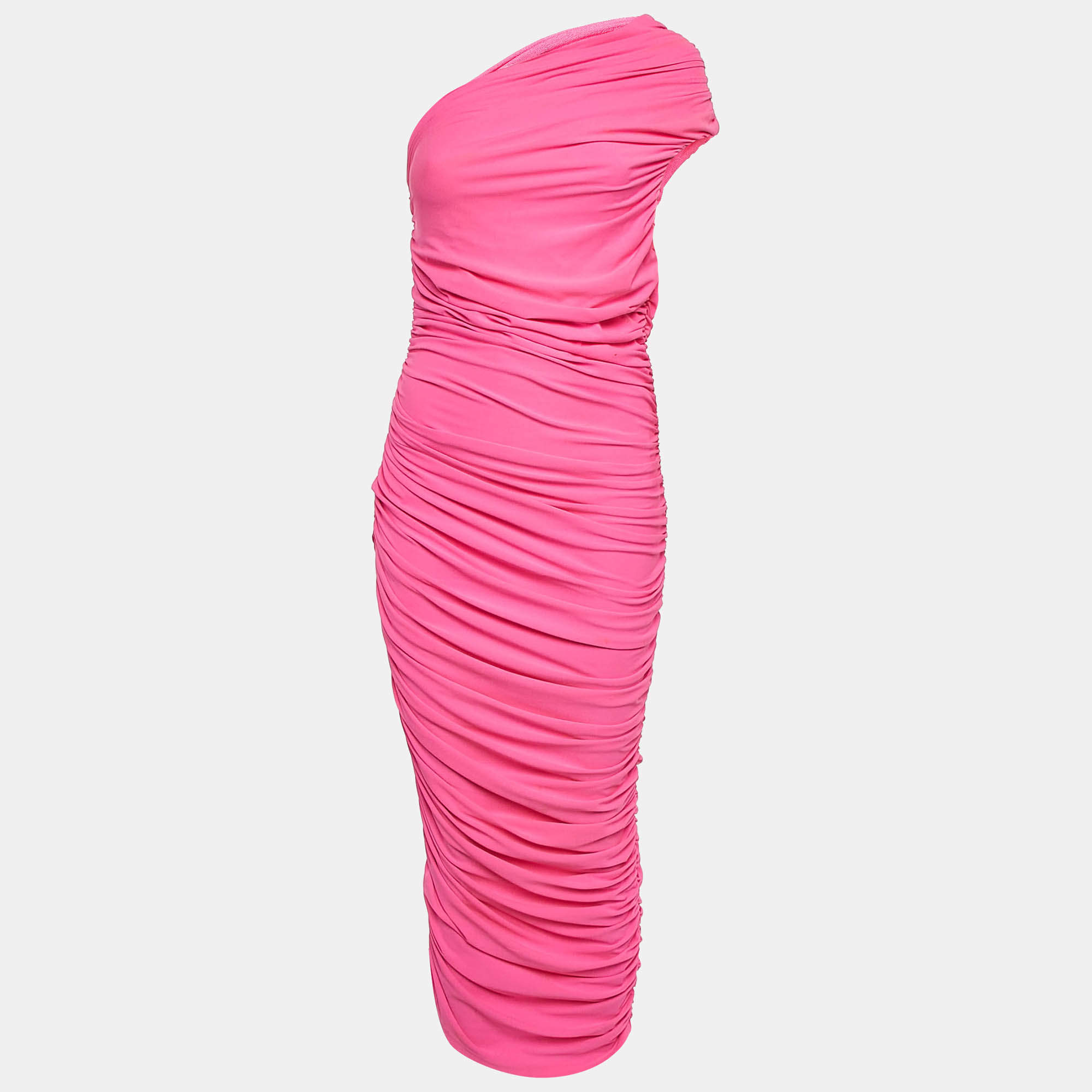Pre Owned Solace London Pink Ruched Jersey One-Shoulder Amaya Midi Dress M