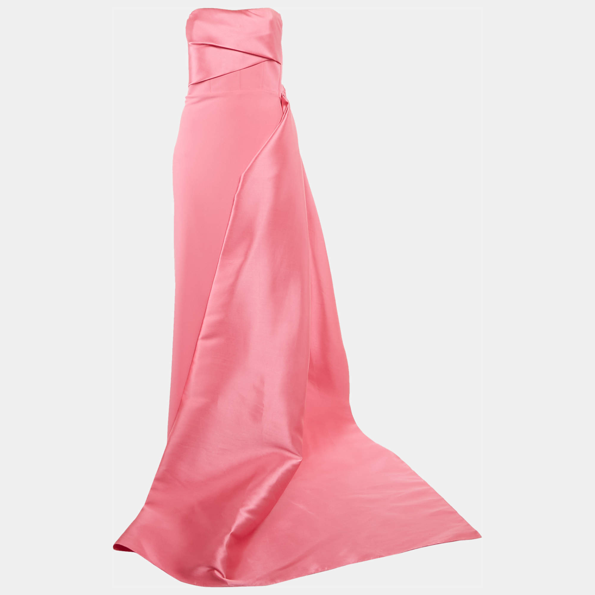 Solace London Pink Taffeta Strapless Draped Trail Detail Kinsley Gown M
