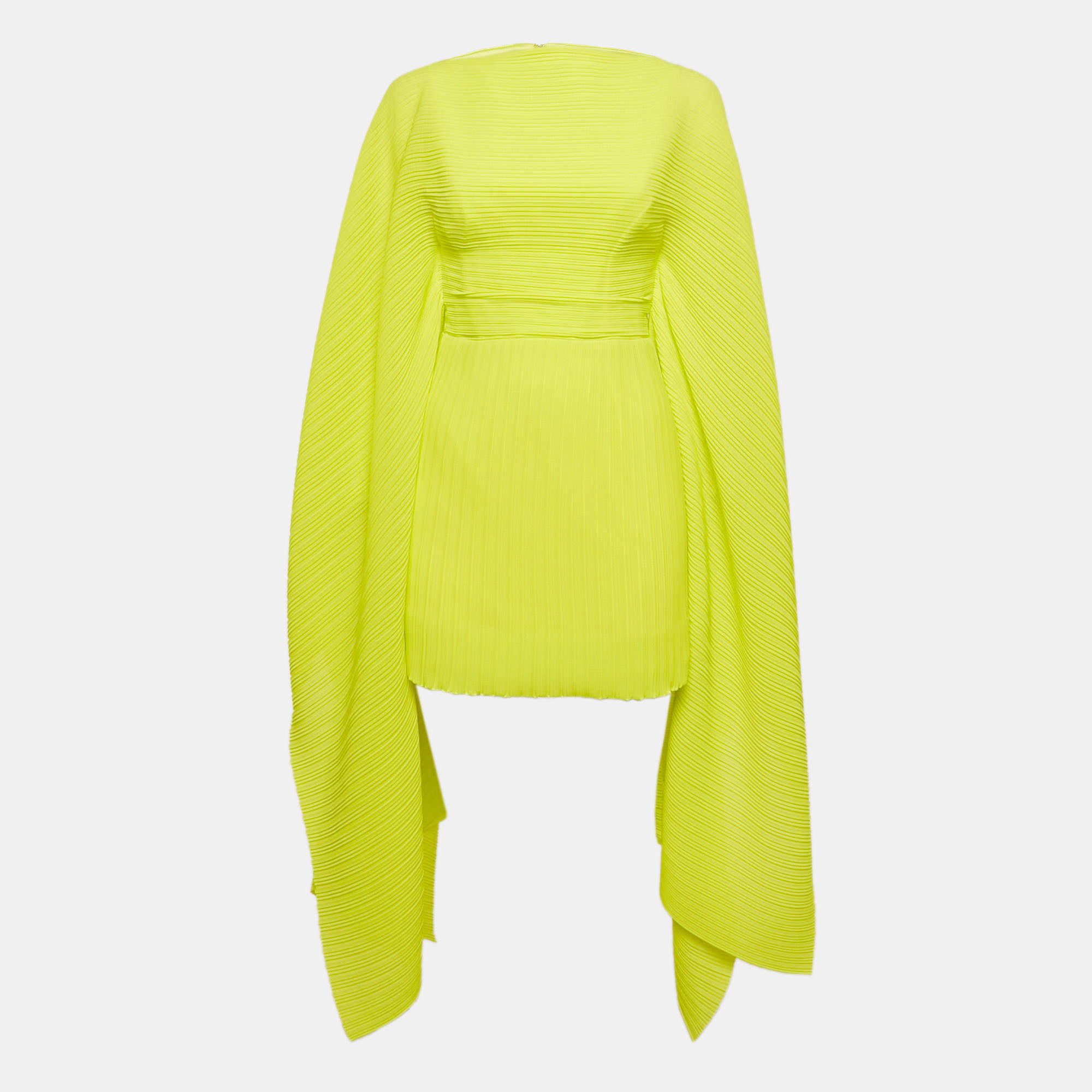 Solace London Lime Green Plisse Long Sleeve Mini Dress S