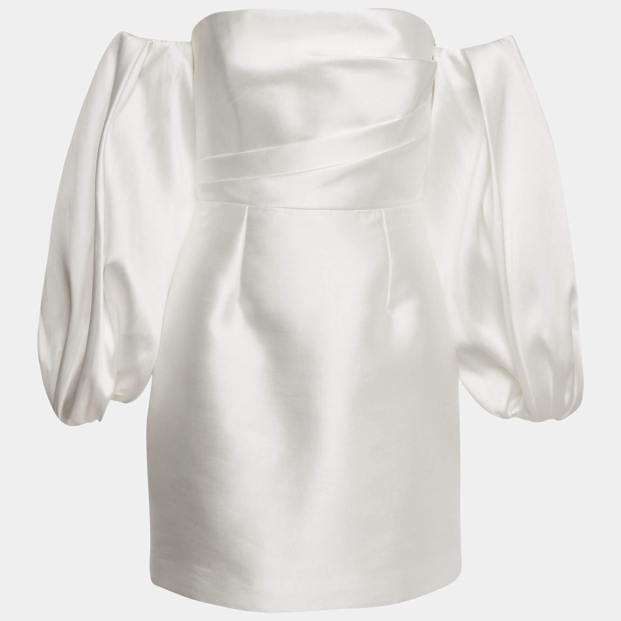 Pre Owned Solace London White Satin Off-Shoulder Puff Sleeve Bella Mini Dress M