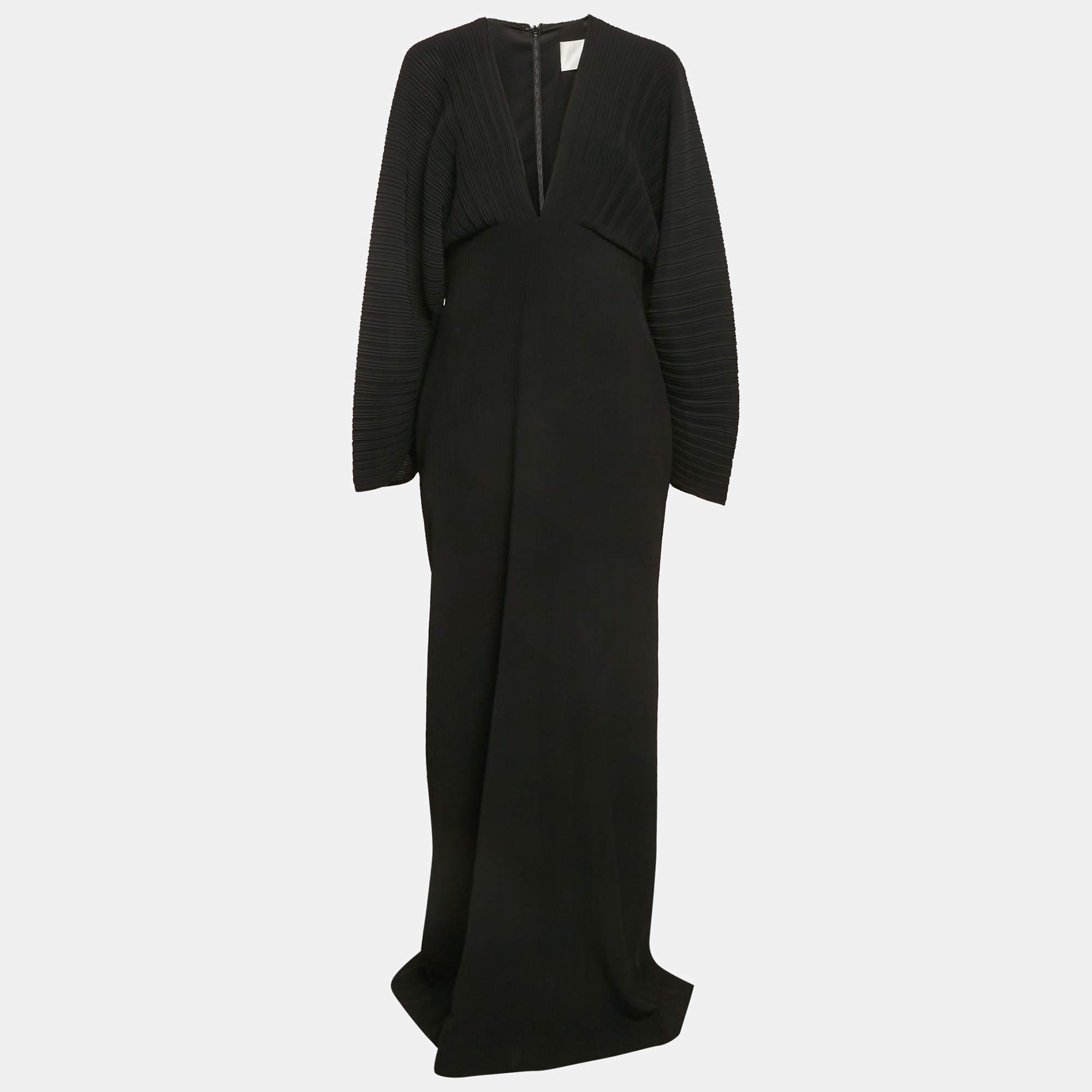 Pre Owned Solace London Black Plisse V-Neck Oxana Maxi Dress L