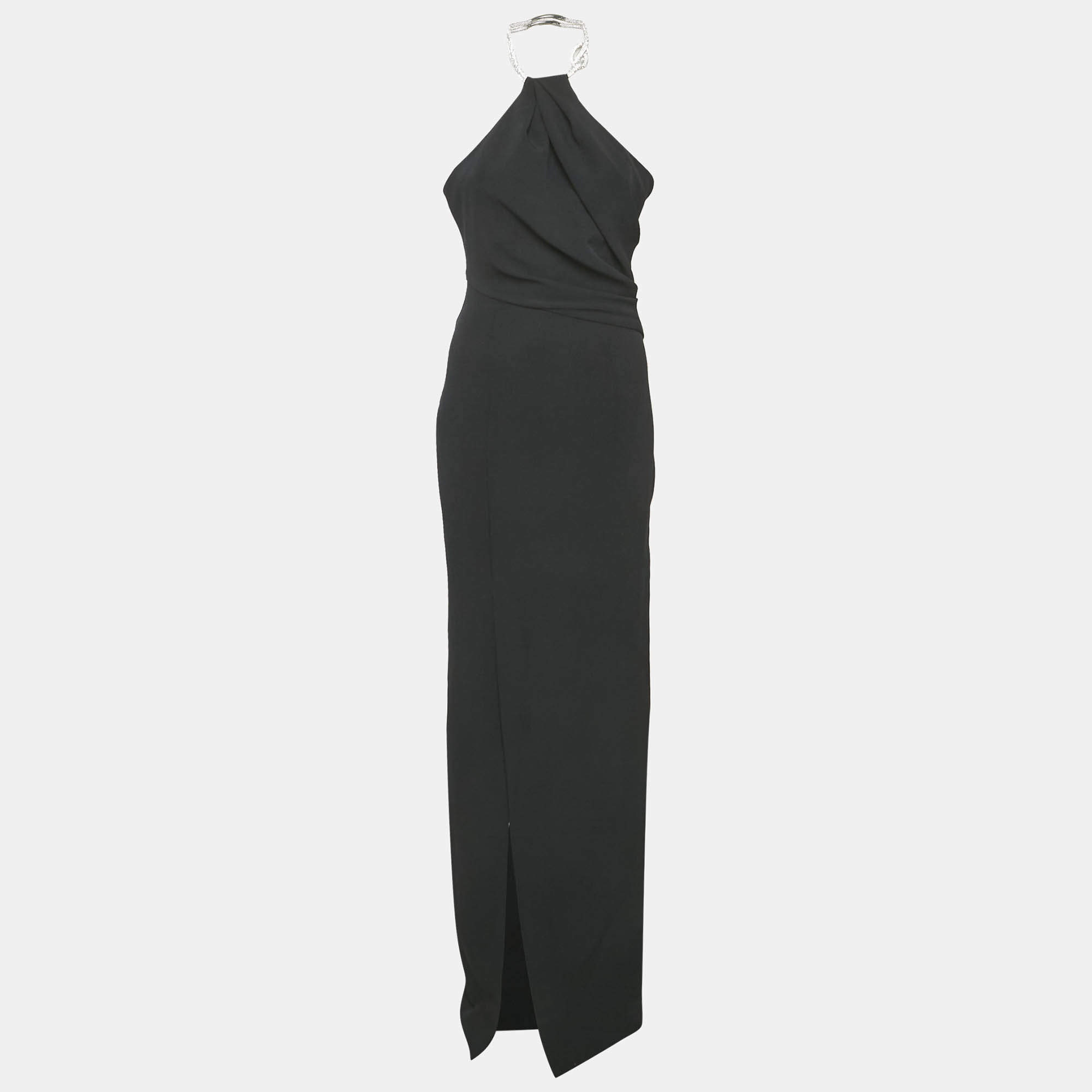 Solace London Black Crepe Danette Long Dress S