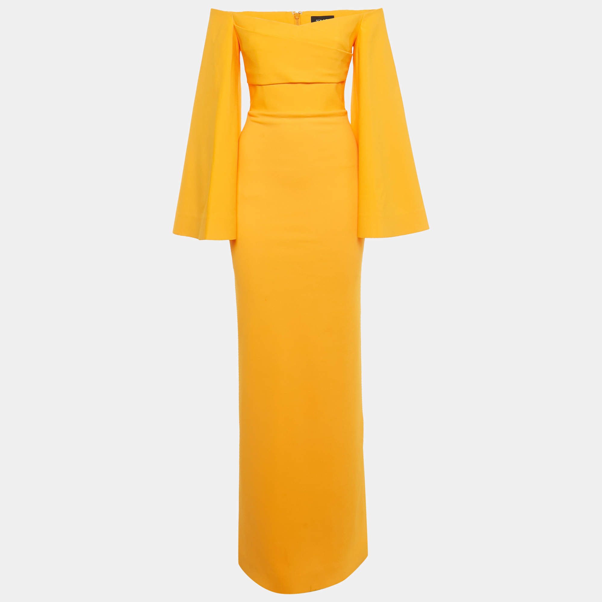 Pre Owned Solace London Orange Stretch Crepe Flared Sleeve Eliana Maxi Dress S