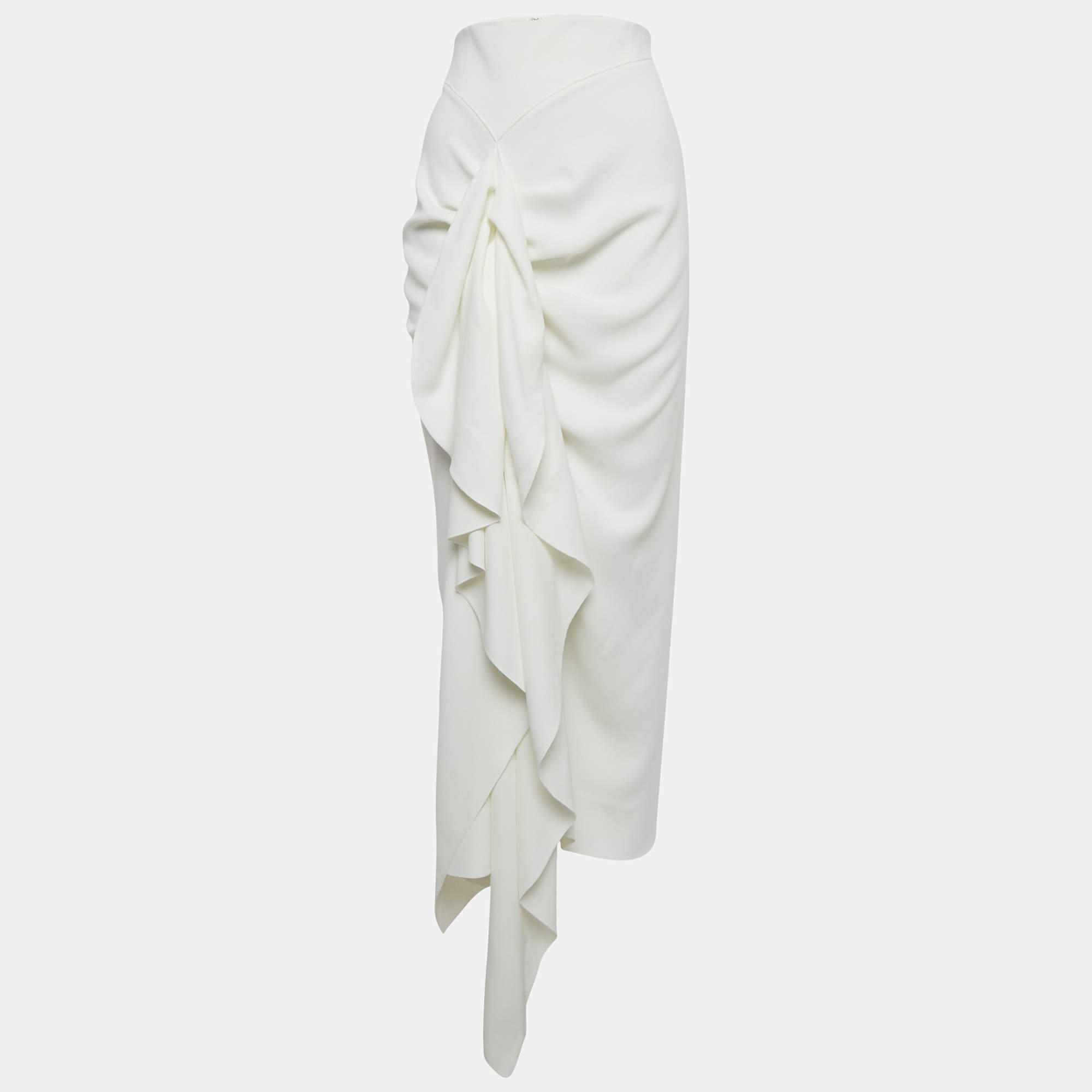Pre Owned Solace London White Crepe Giana Draped Maxi Skirt M