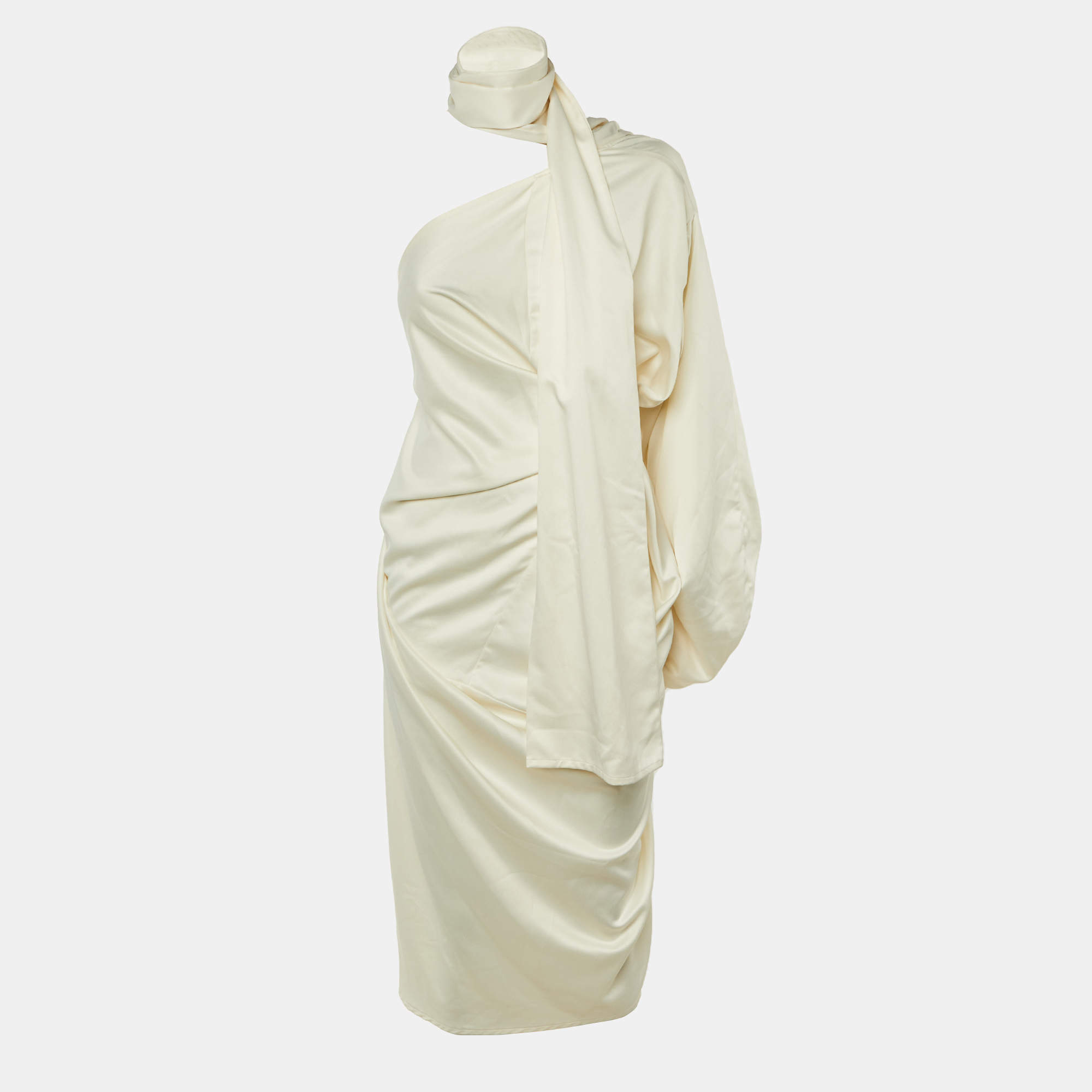 Pre Owned Solace London Ivory Satin Sorina One Shoulder Dress M