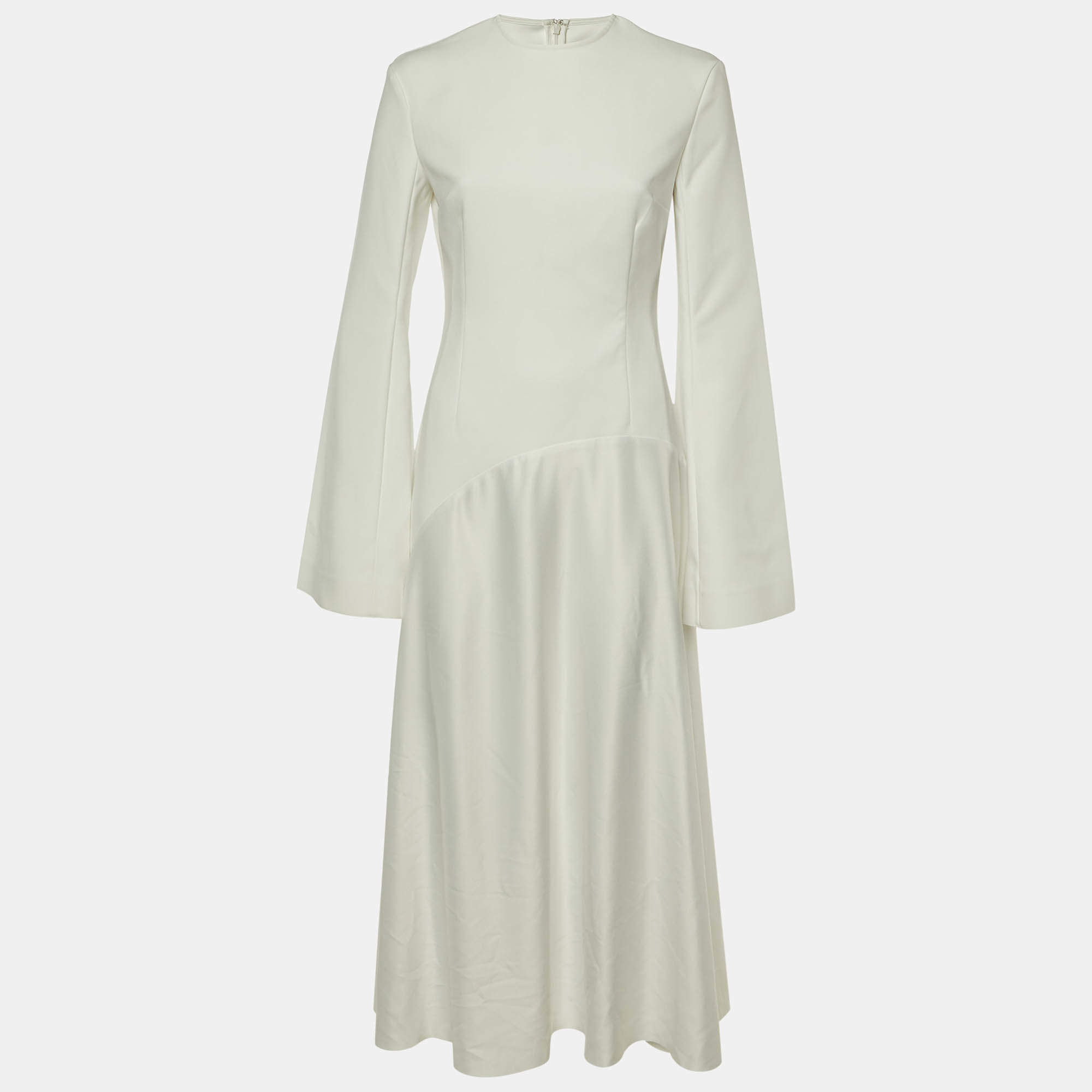 Pre Owned Solace London White Crepe & Jersey The Gaia Midi Dress M