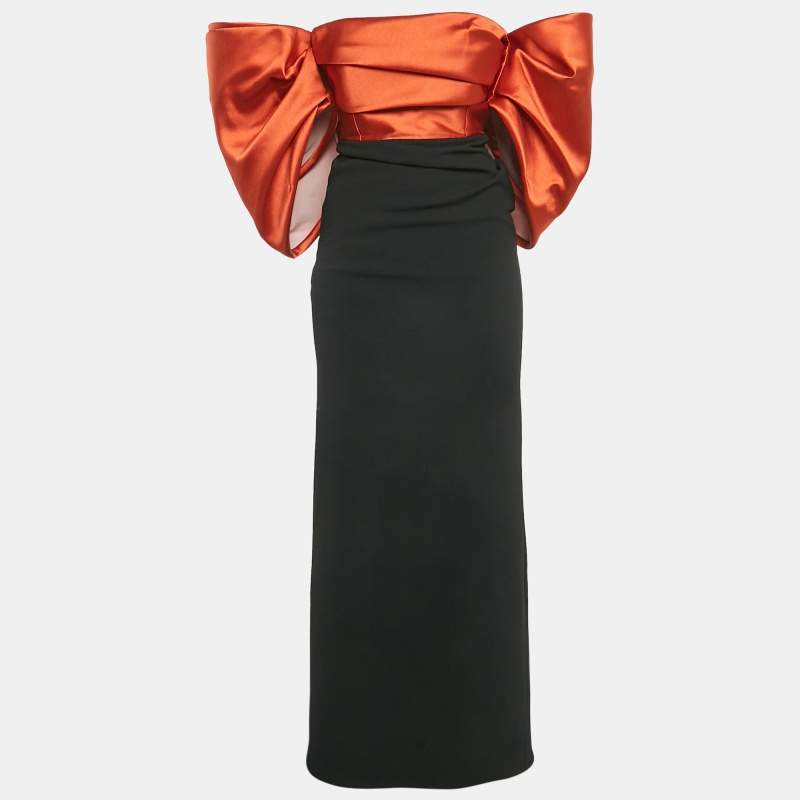 مملوكة مسبقًا Solace London Black/Orange Crepe Arla Maxi Dress S