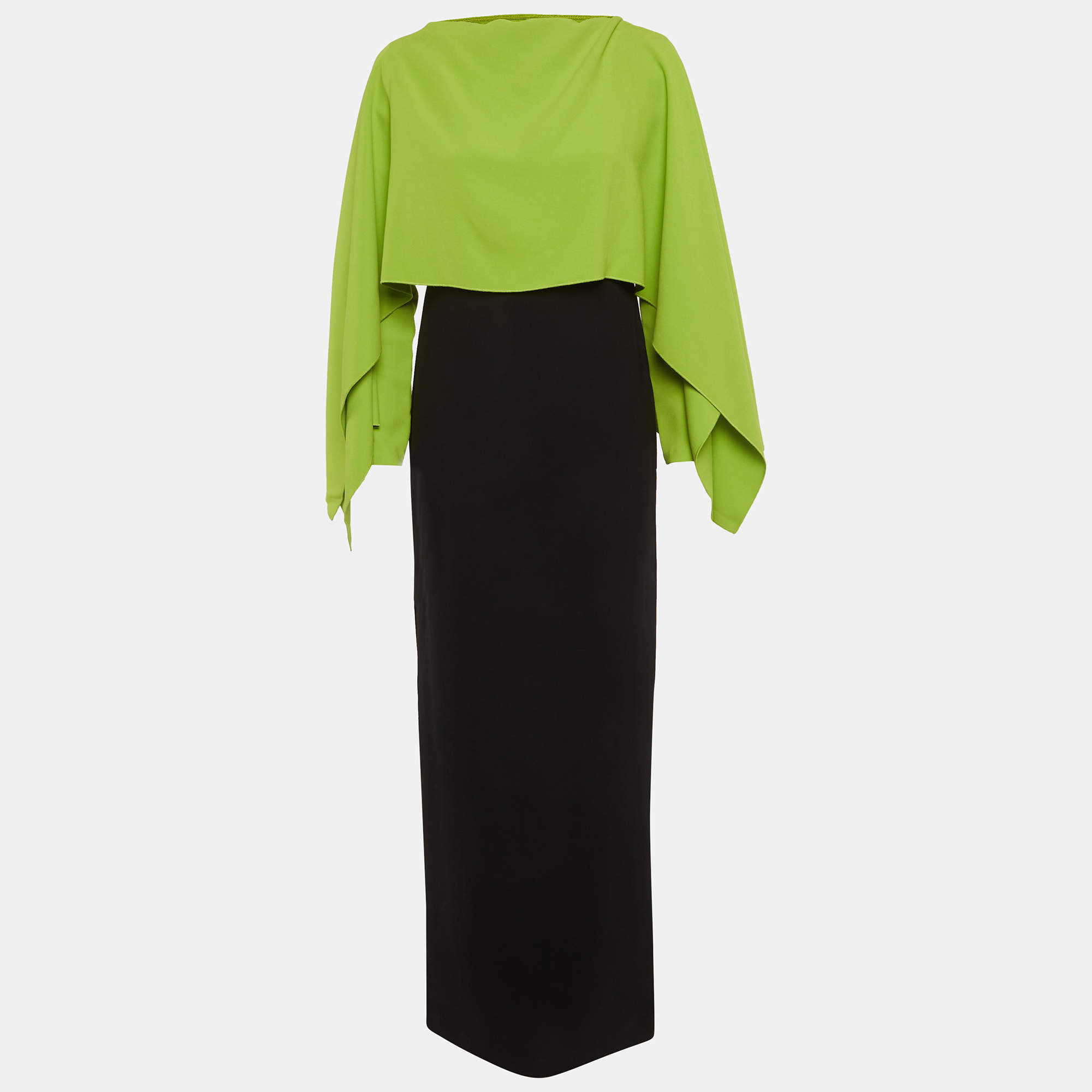 Pre Owned فستان سولاس لندن يايل ماكسي كريب أسود/أخضر مقاس كبير - لارج