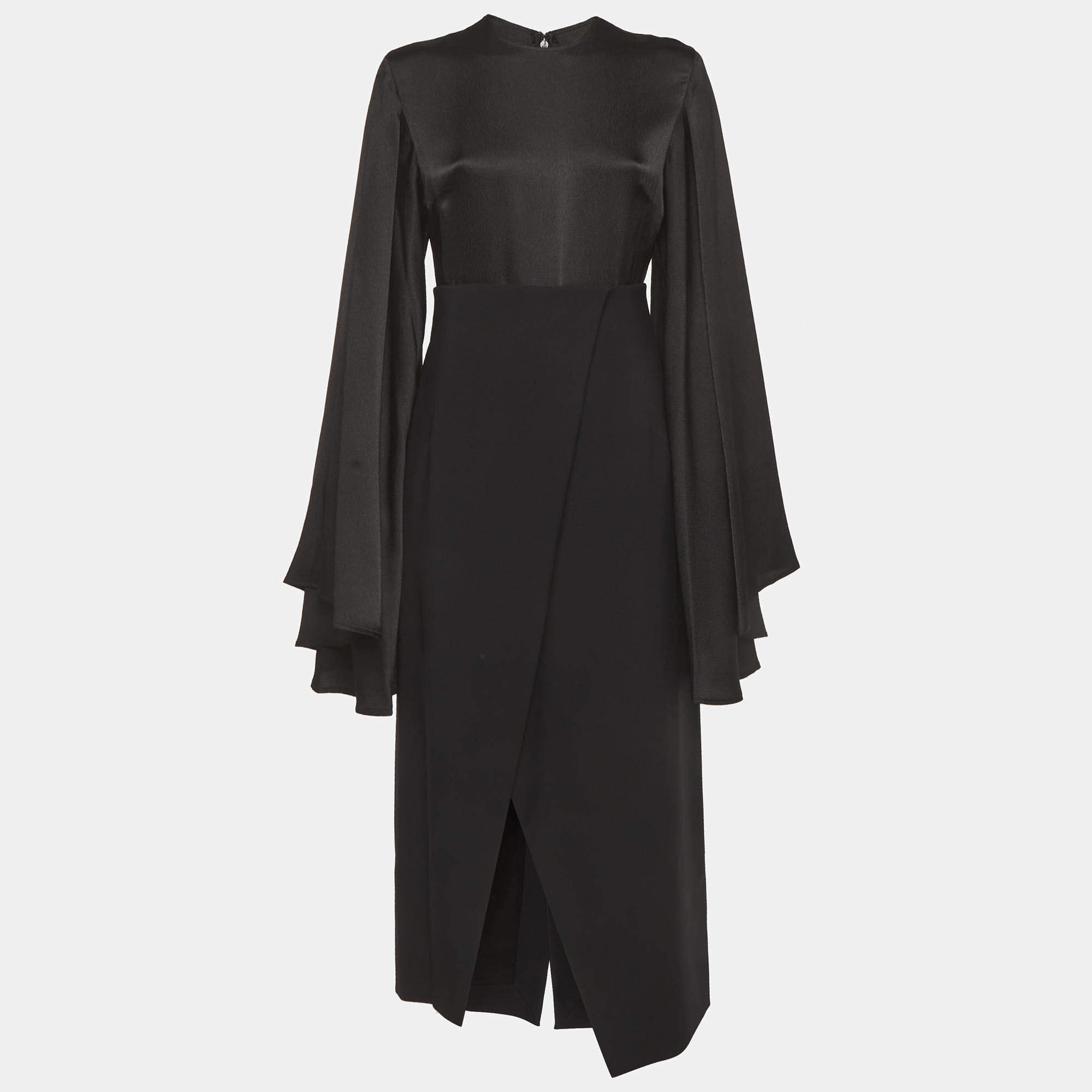 Pre Owned Solace London Black Crepe Asta Midi Dress L