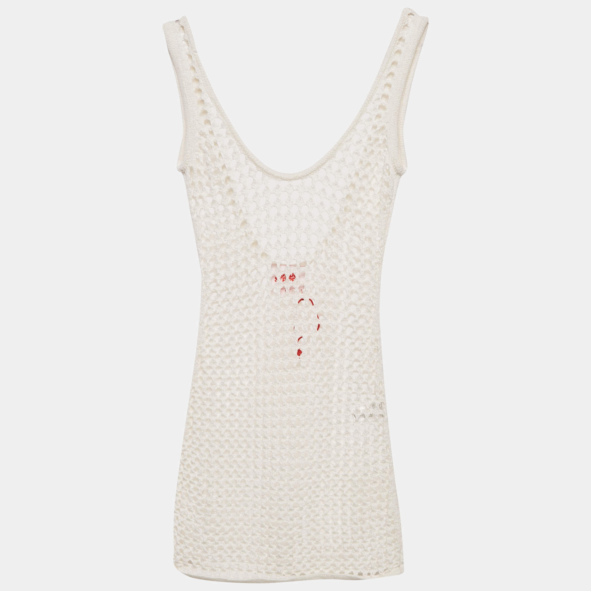 Pre Owned فستان سوليد آند سترايبد كروشيه أبيض شفاف كفر-أب سمول