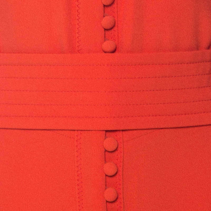 Pre Owned Sonia Rykiel Orange Crepe Button Front Power Shoulder Belted Dress L