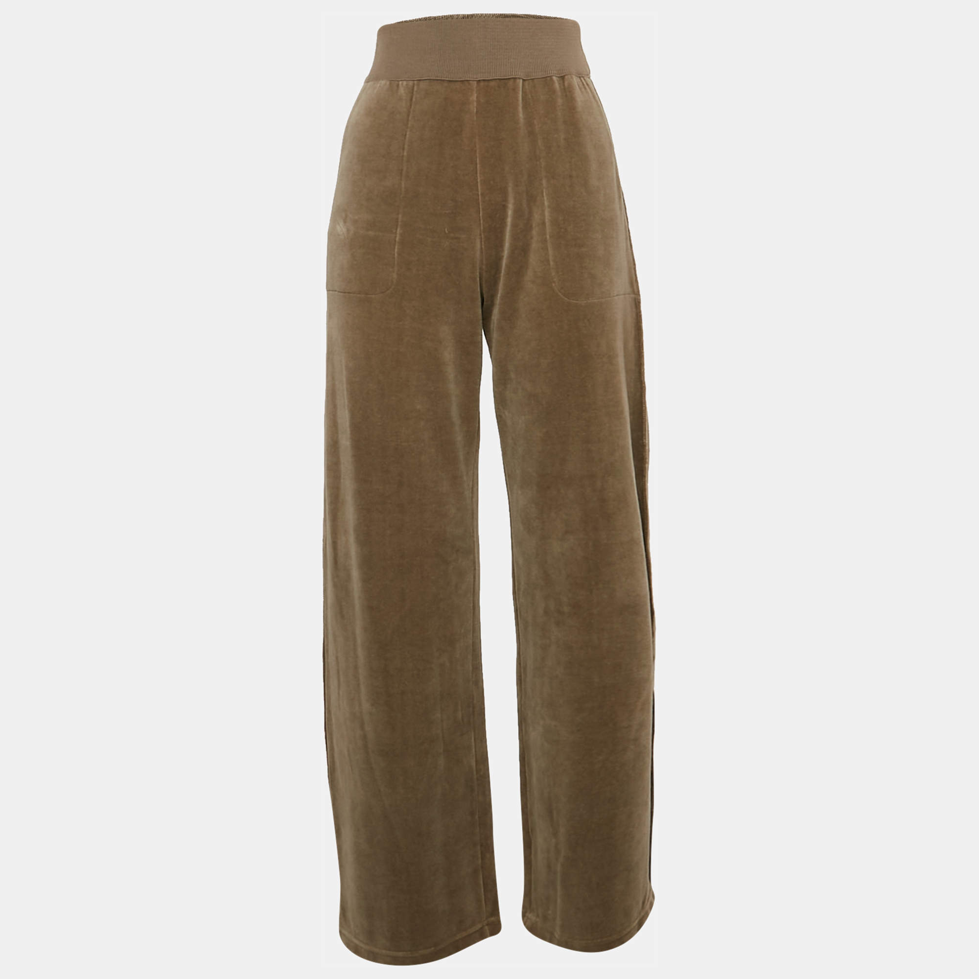 Pre Owned Sonia Rykiel Grey Velvet Wide-Leg Trousers S