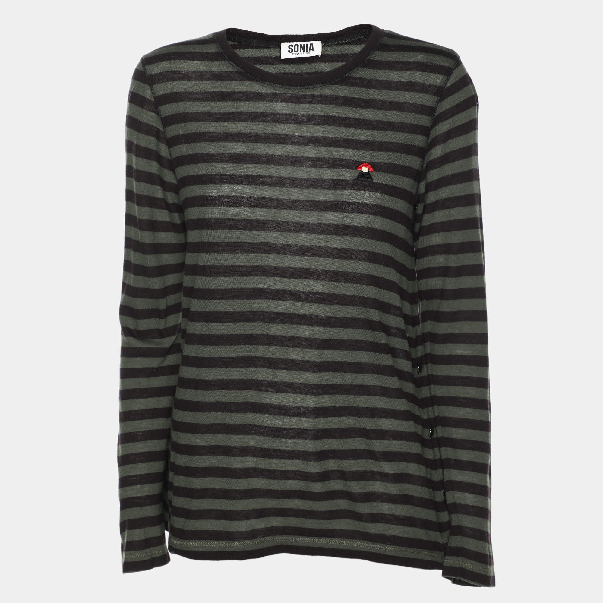 Sonia by Sonia Rykiel Green/Black Striped Wool Blend Top S