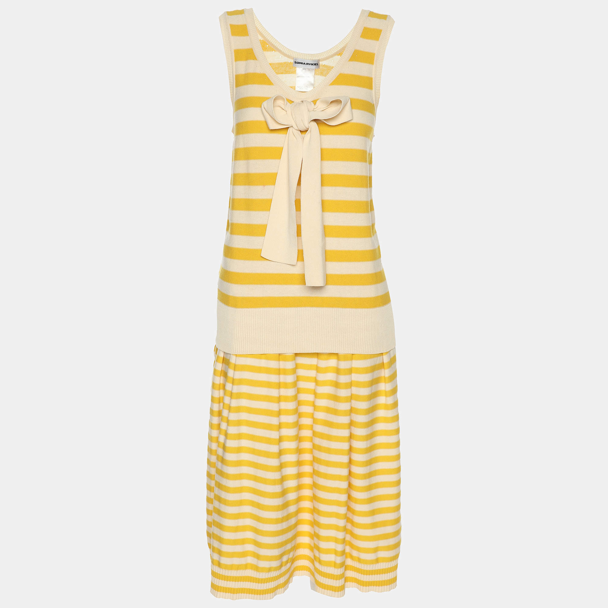 Sonia Rykiel Yellow/Beige Stripped Knit Top and Skirt Set M