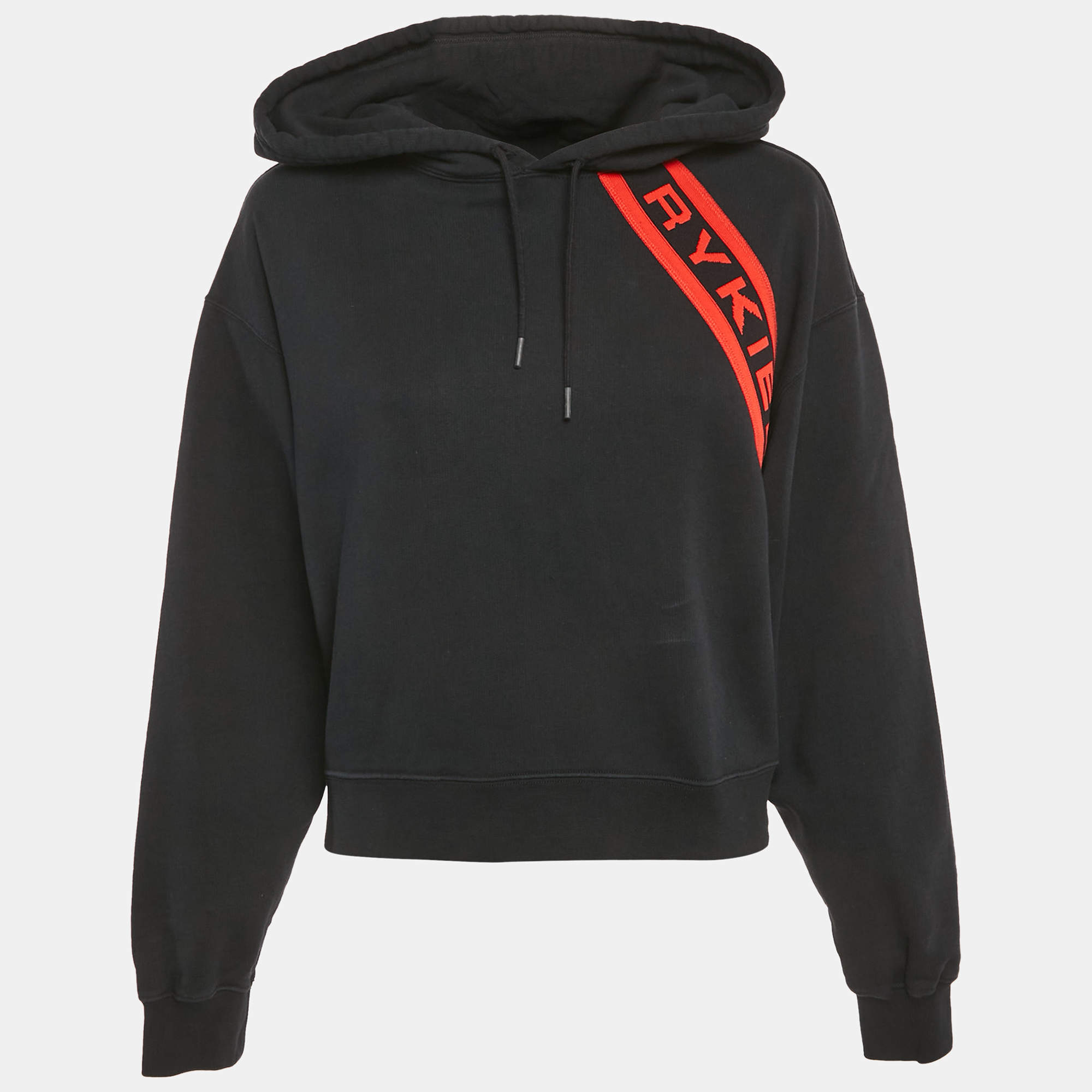 Pre Owned Sonia Rykiel Black Logo Trim Cotton Knit Hoodie M